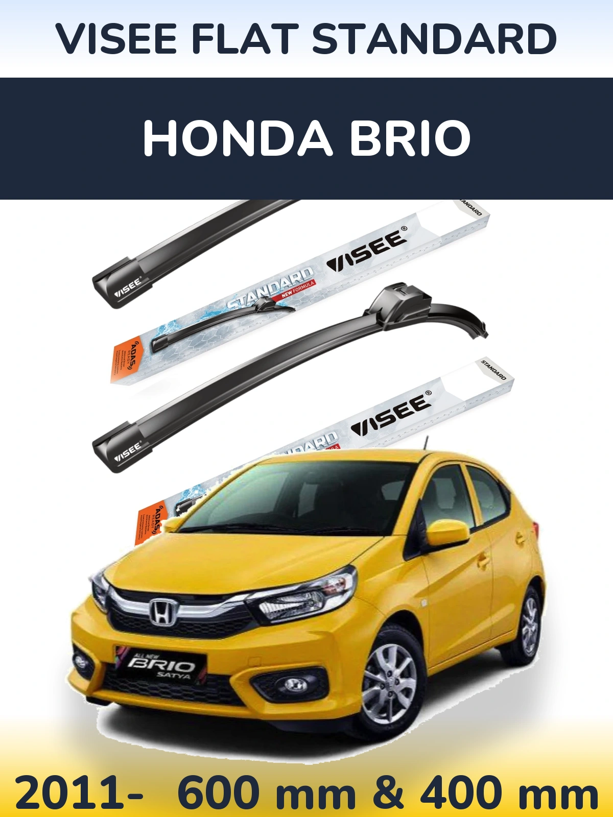 Front wiper blade set VISEE FLAT STANDARD 600 & 400 mm for Honda Brio 2011-2026