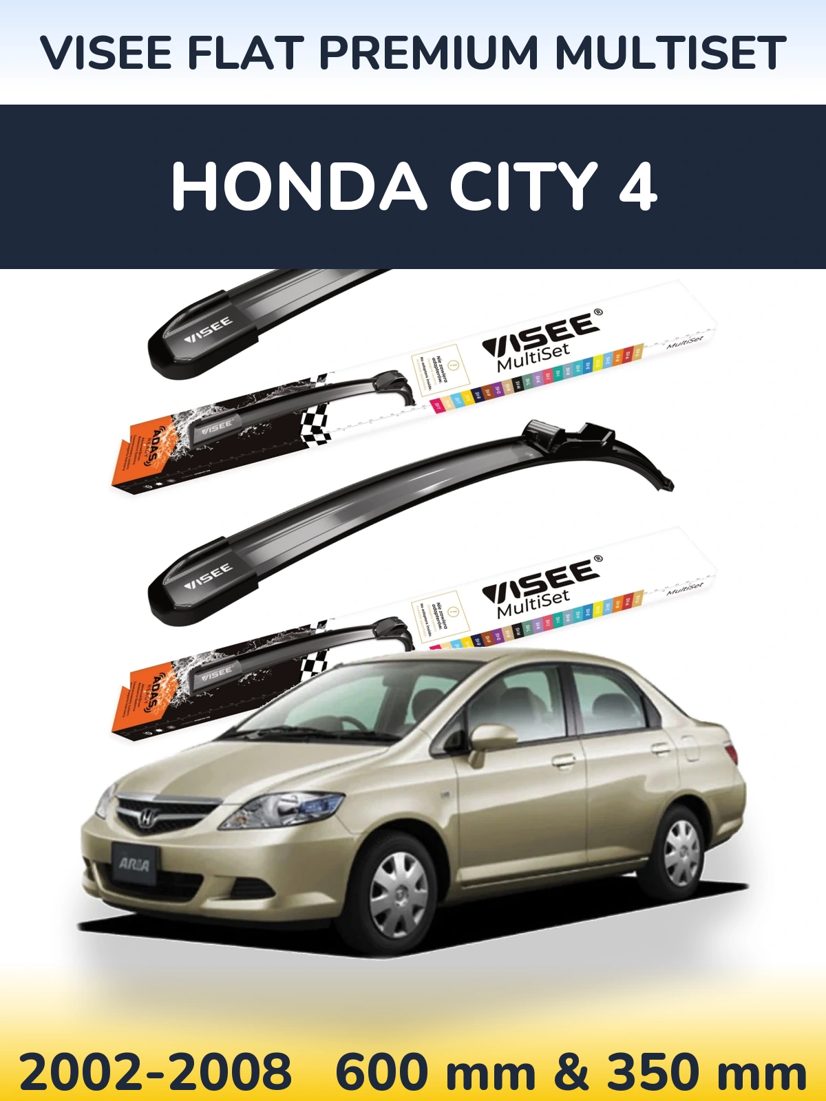 Front wiper blade set VISEE FLAT PREMIUM MultiSet 600 & 350 mm for Honda City 4 2002-2008