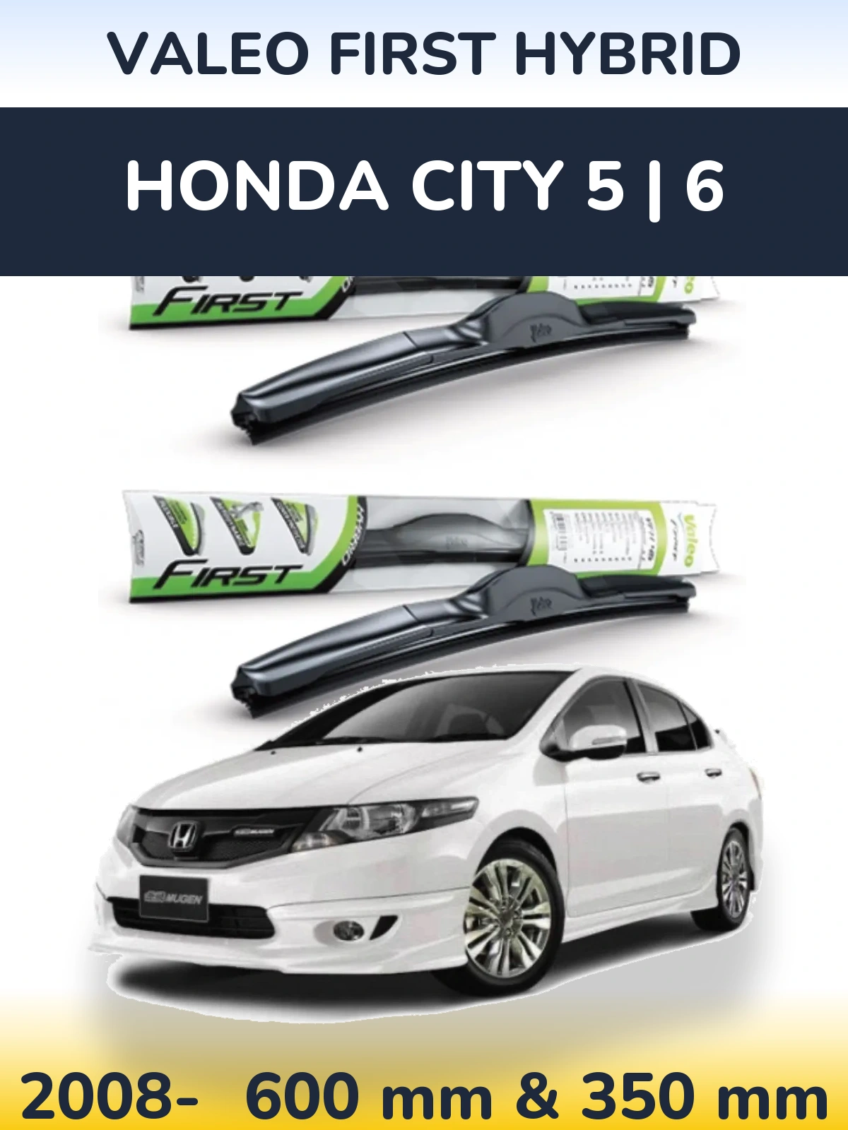 Front wiper blade set Valeo First Hybrid 600 & 350 mm for Honda City 5 | 6 2008-2026
