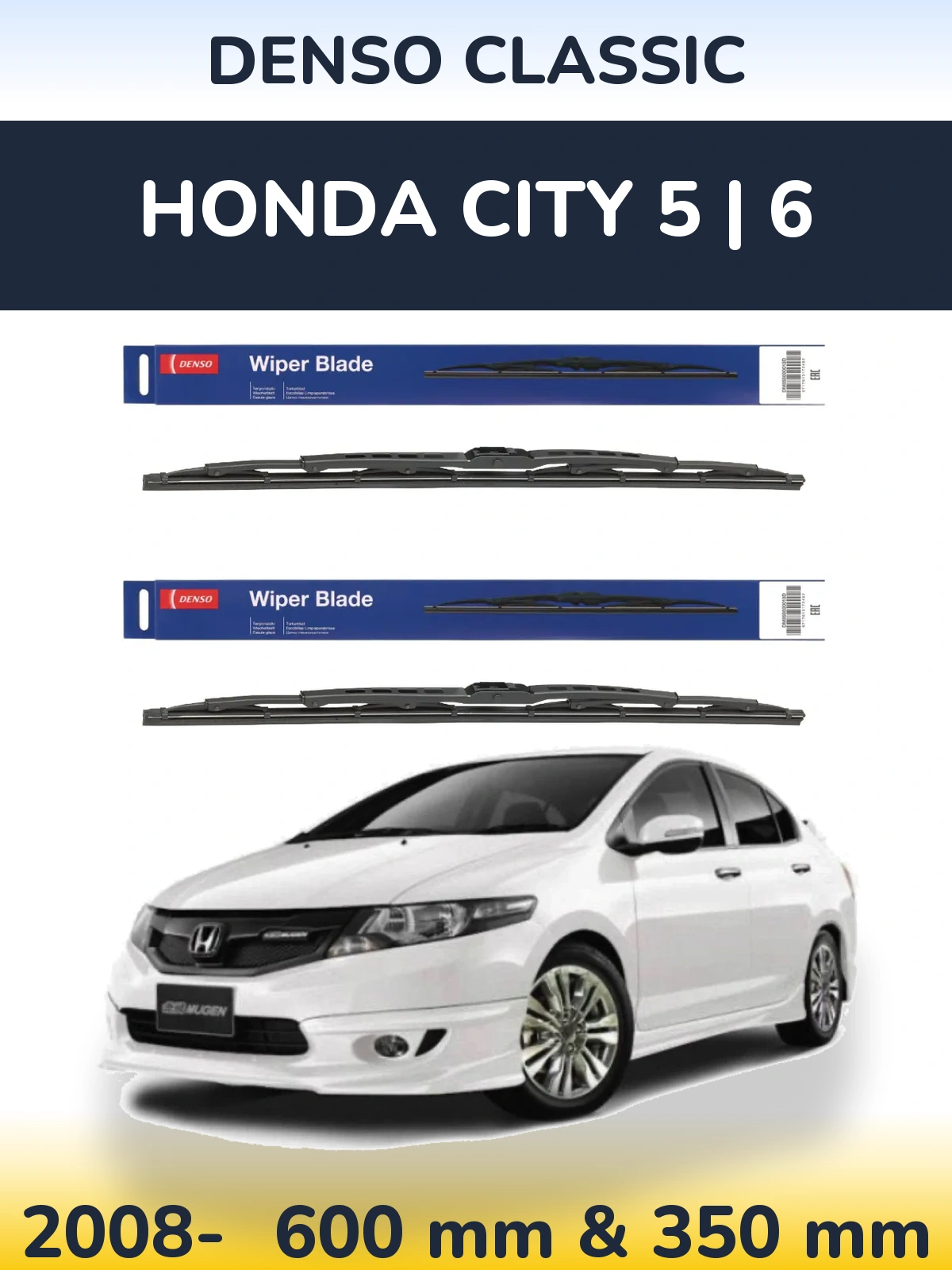 Комплект передних дворников Denso Classic 600 & 350 мм для Honda City 5 | 6 2008-2026