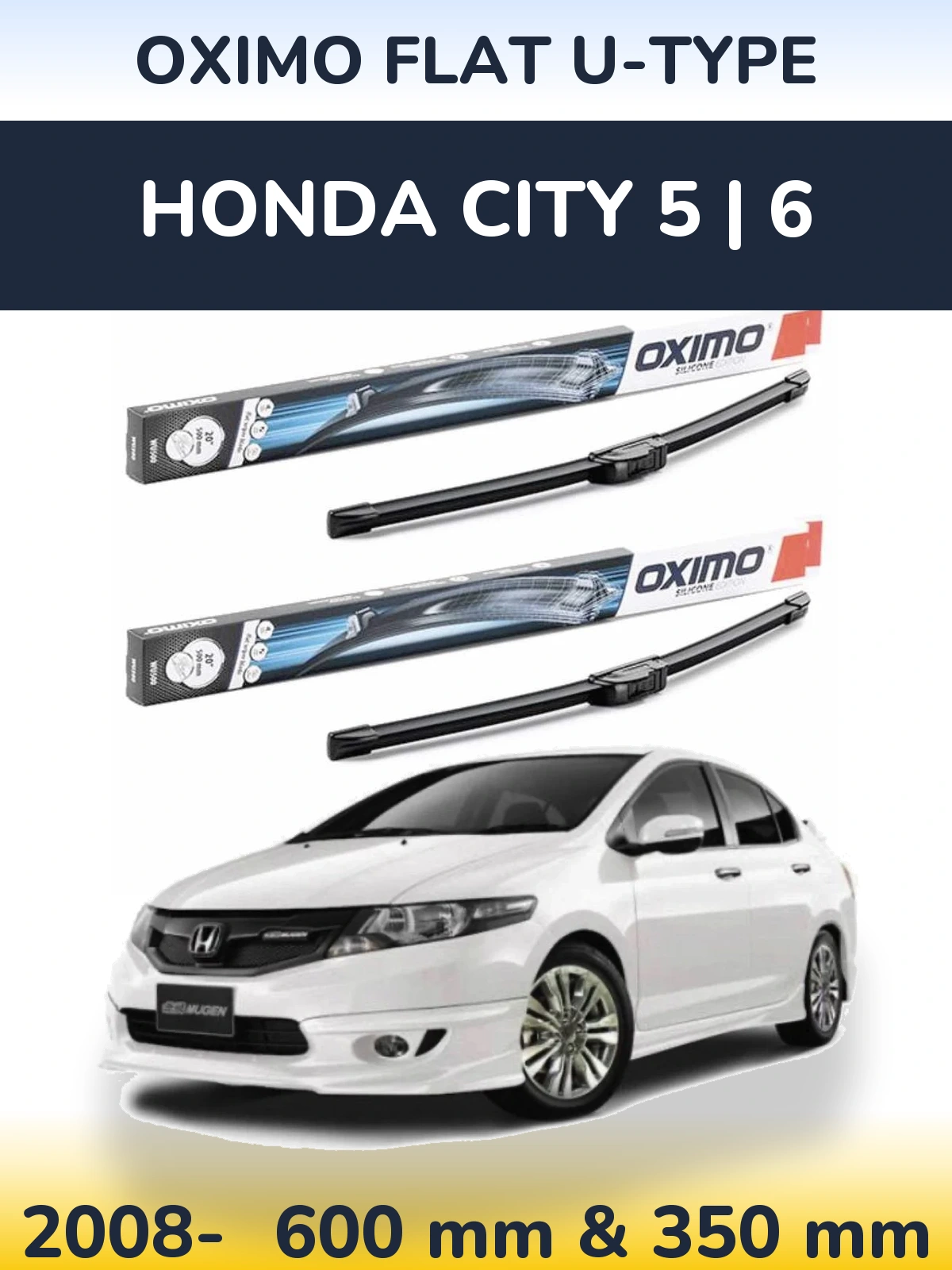 Комплект передніх щіток Oximo Flat U-type 600 & 350 мм для Honda City 5 | 6 2008-2026
