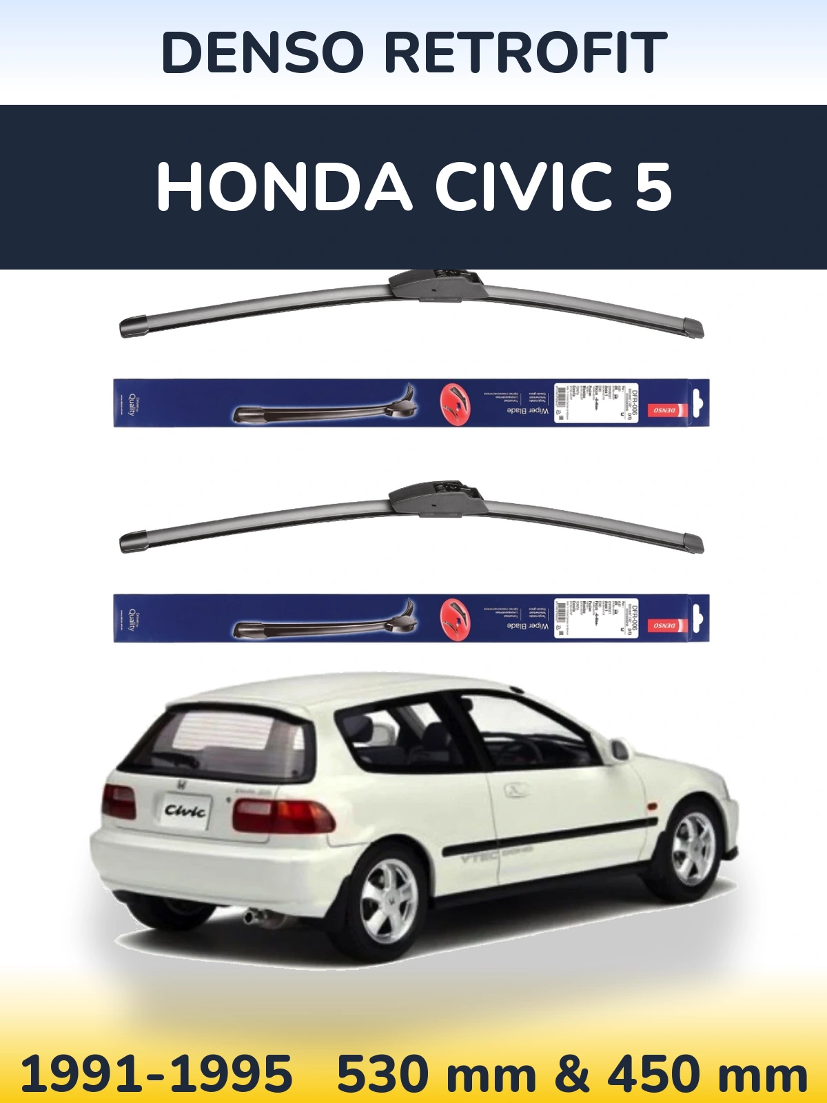 Комплект передних дворников Denso Retrofit 530 & 450 мм для Honda Civic 5 1991-1995