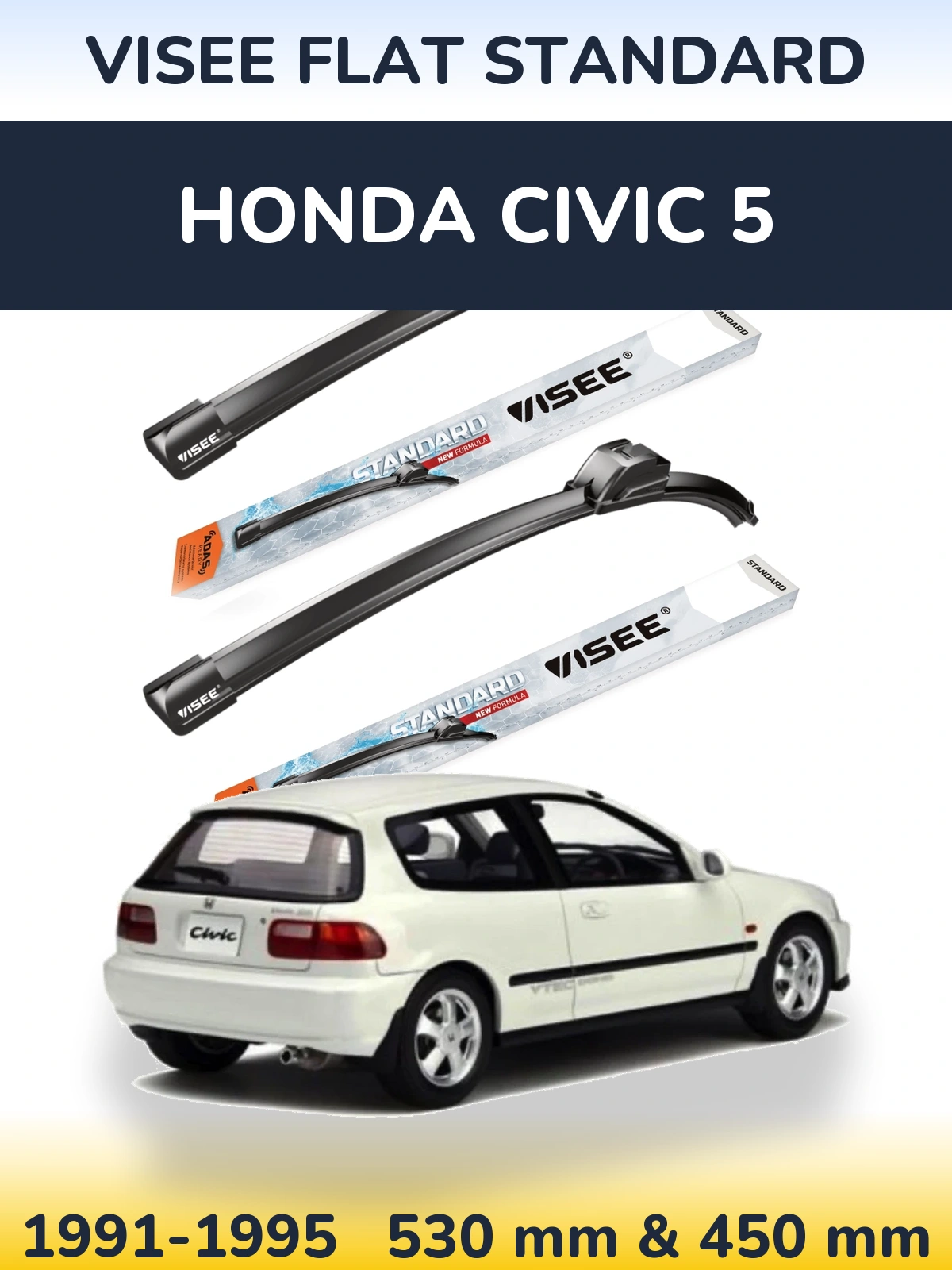 Комплект передних дворников VISEE FLAT STANDARD 530 & 450 мм для Honda Civic 5 1991-1995