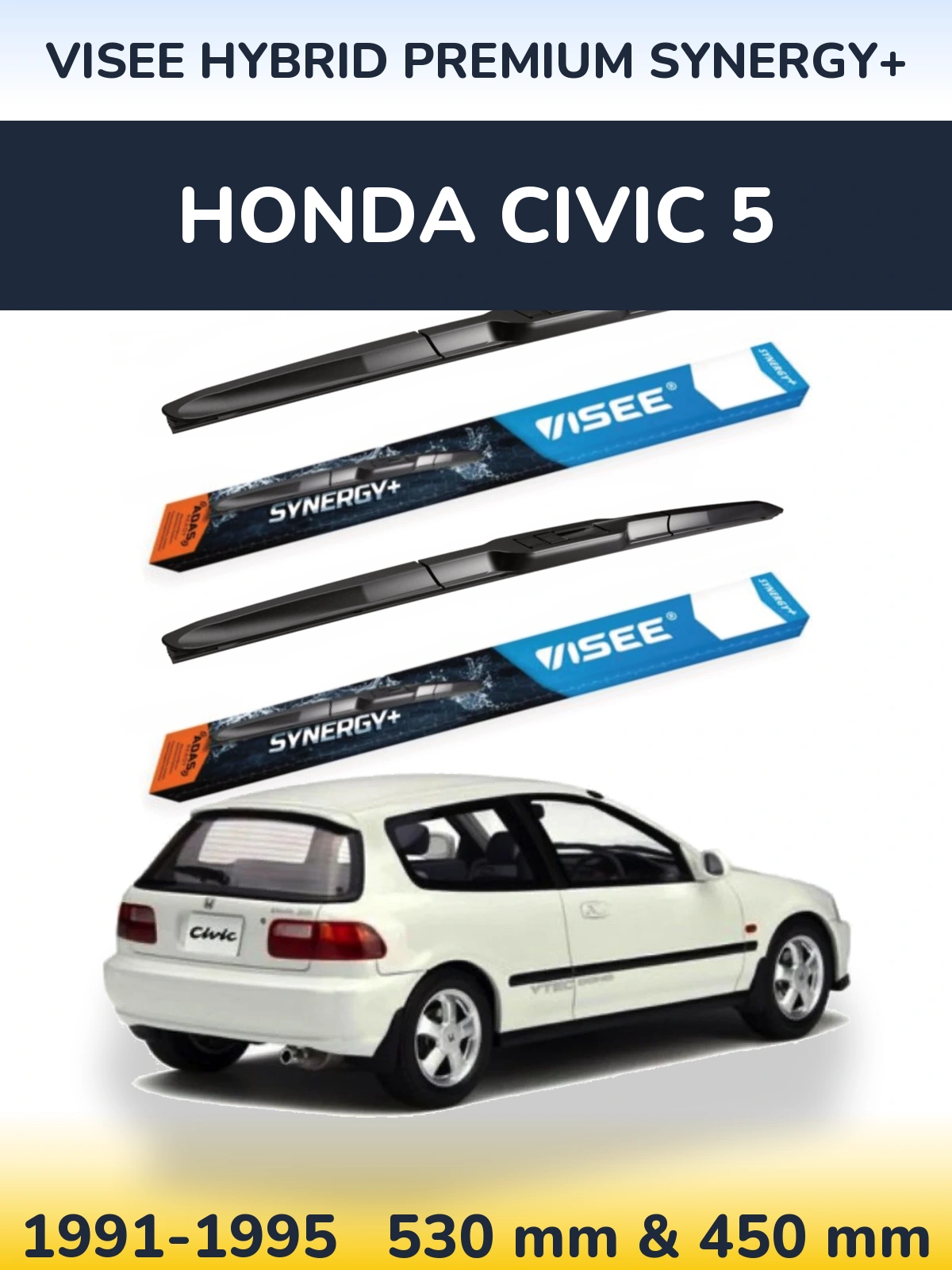 Front wiper blade set VISEE HYBRID PREMIUM SYNERGY+ 530 & 450 mm for Honda Civic 5 1991-1995