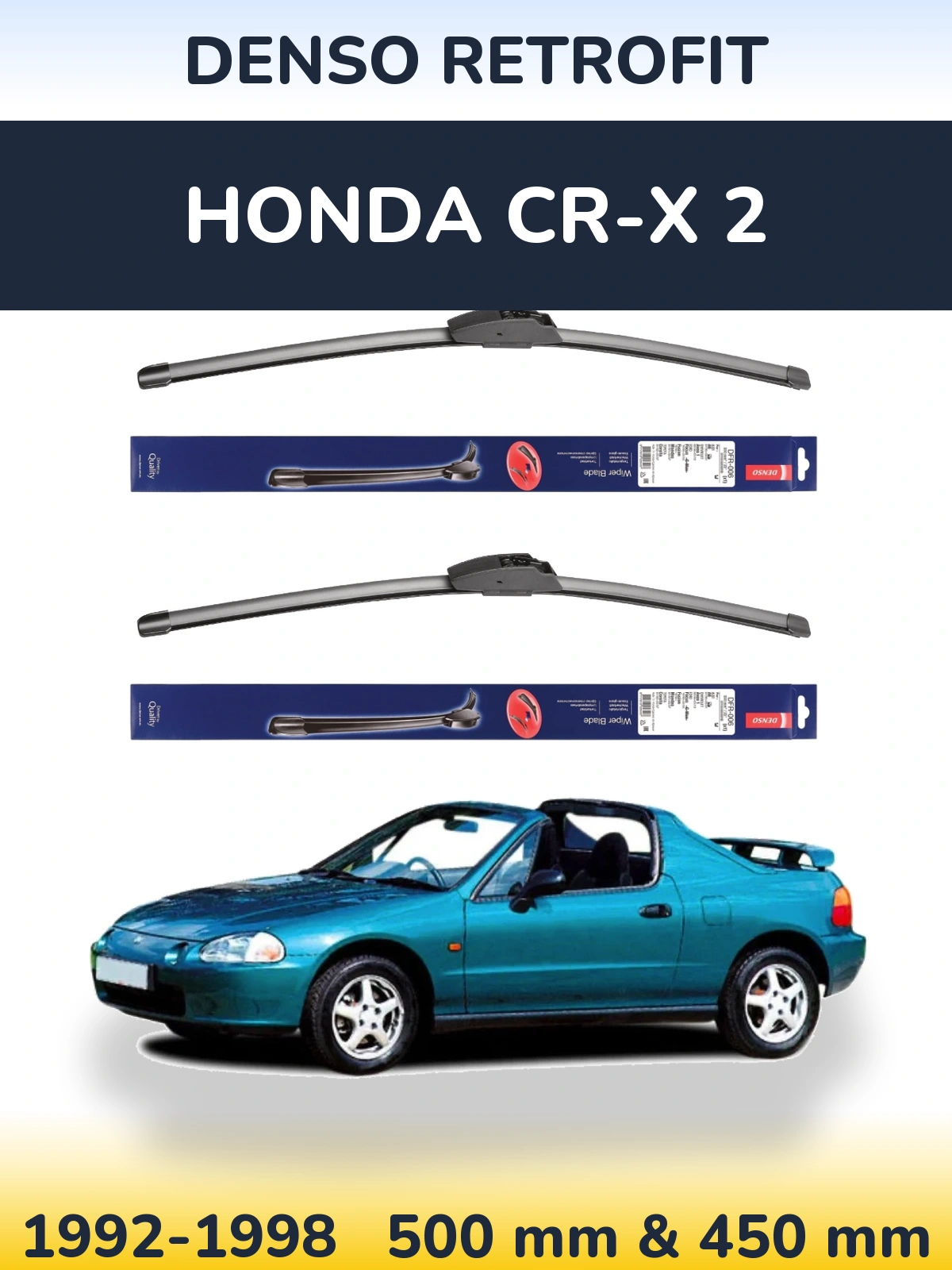 Комплект передних дворников Denso Retrofit 500 & 450 мм для Honda CR-X 2 1992-1998
