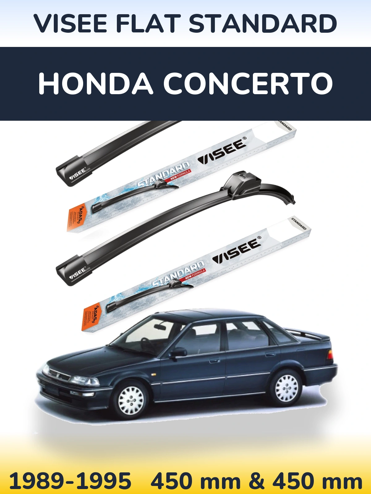 Комплект передних дворников VISEE FLAT STANDARD 450 & 450 мм для Honda Concerto 1989-1995