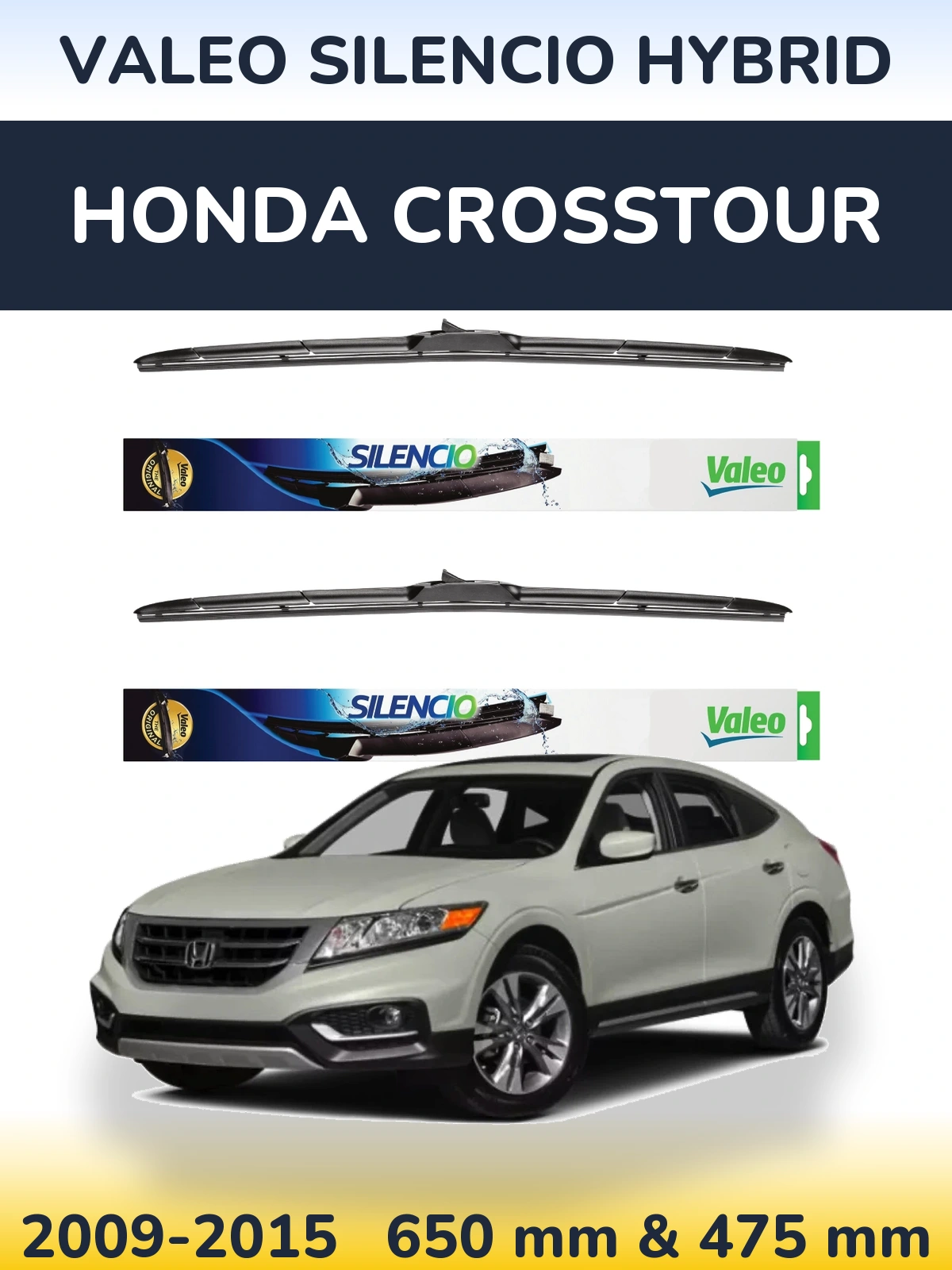 Комплект передних дворников Valeo Silencio Hybrid 650 & 475 мм для Honda Crosstour 2009-2015