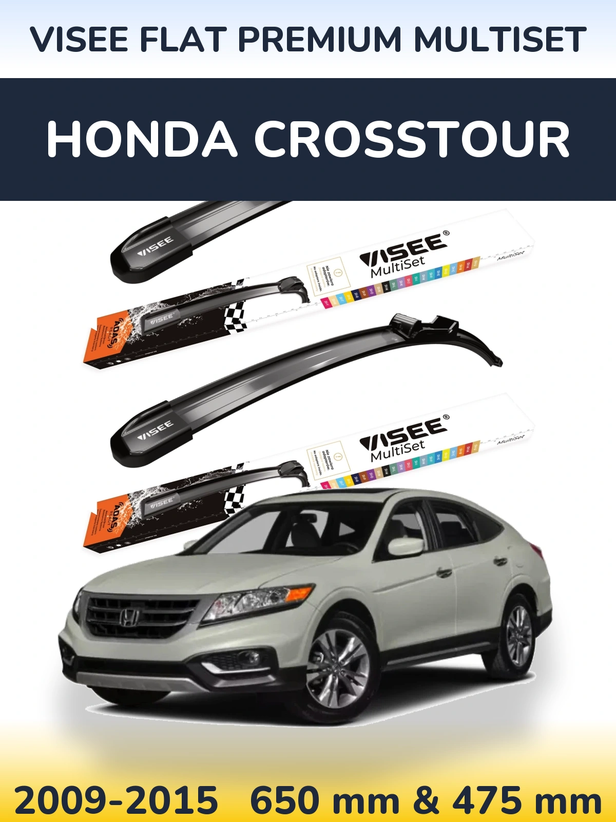 Front wiper blade set VISEE FLAT PREMIUM MultiSet 650 & 475 mm for Honda Crosstour 2009-2015