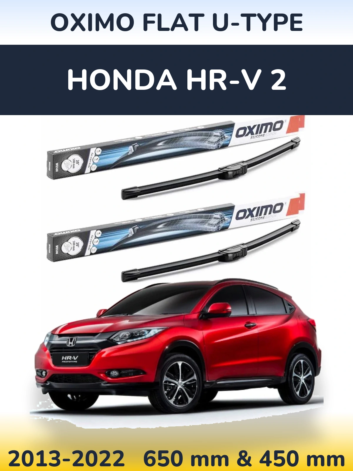 Front wiper blade set Oximo Flat U-type 650 & 450 mm for Honda HR-V 2 2013-2022