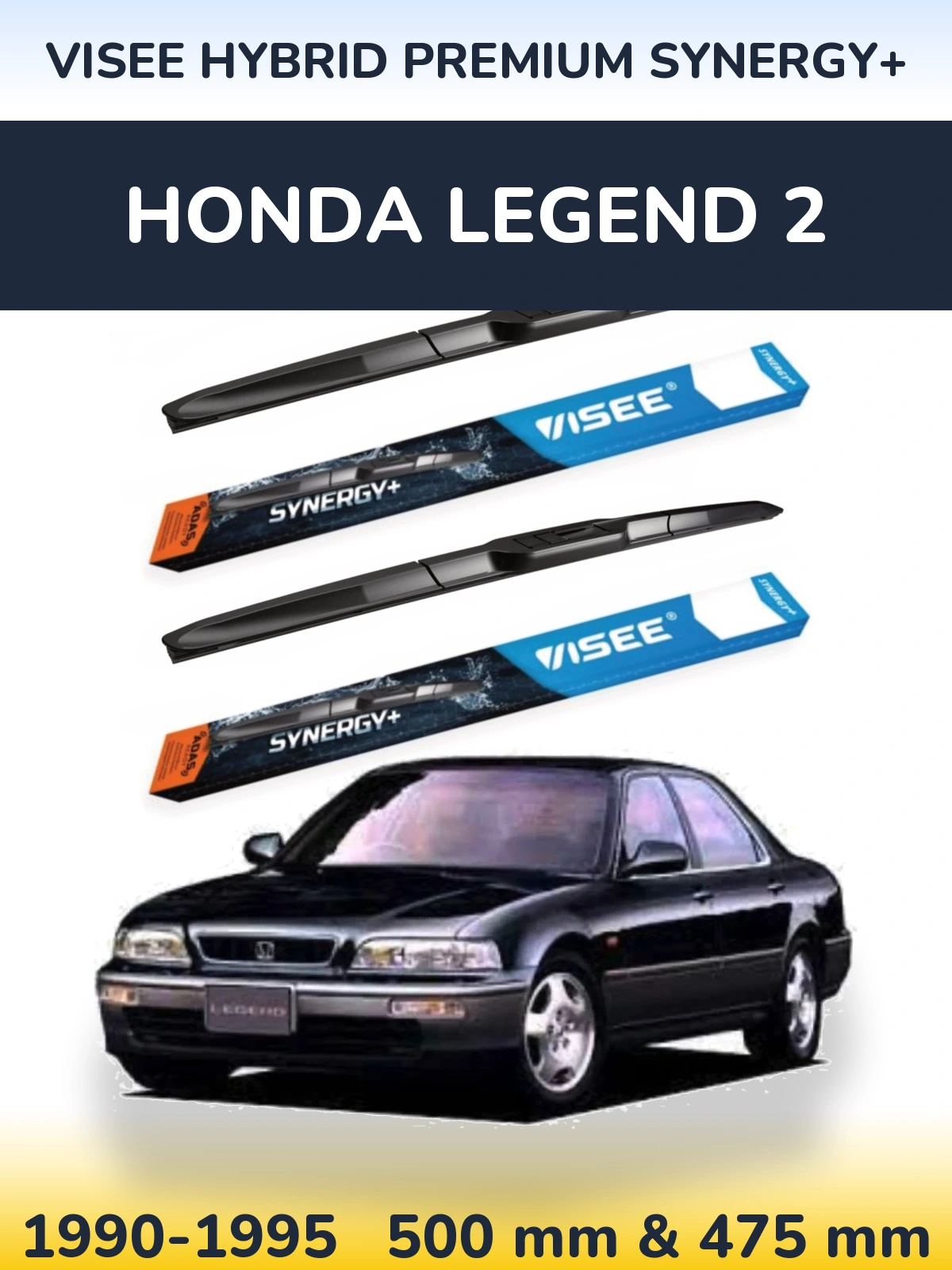 Front wiper blade set VISEE HYBRID PREMIUM SYNERGY+ 500 & 475 mm for Honda Legend 2 1990-1995