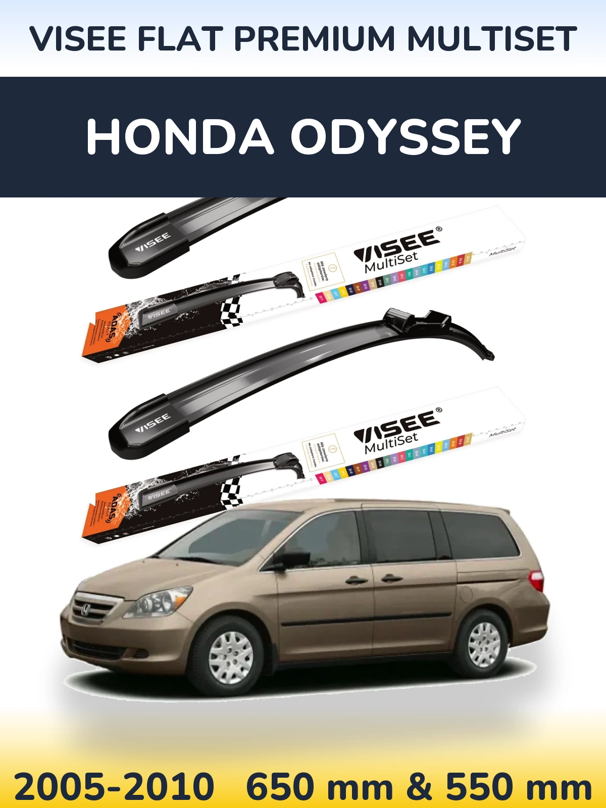 Комплект передних дворников VISEE FLAT PREMIUM MultiSet 650 & 550 мм для Honda Odyssey 2005-2010