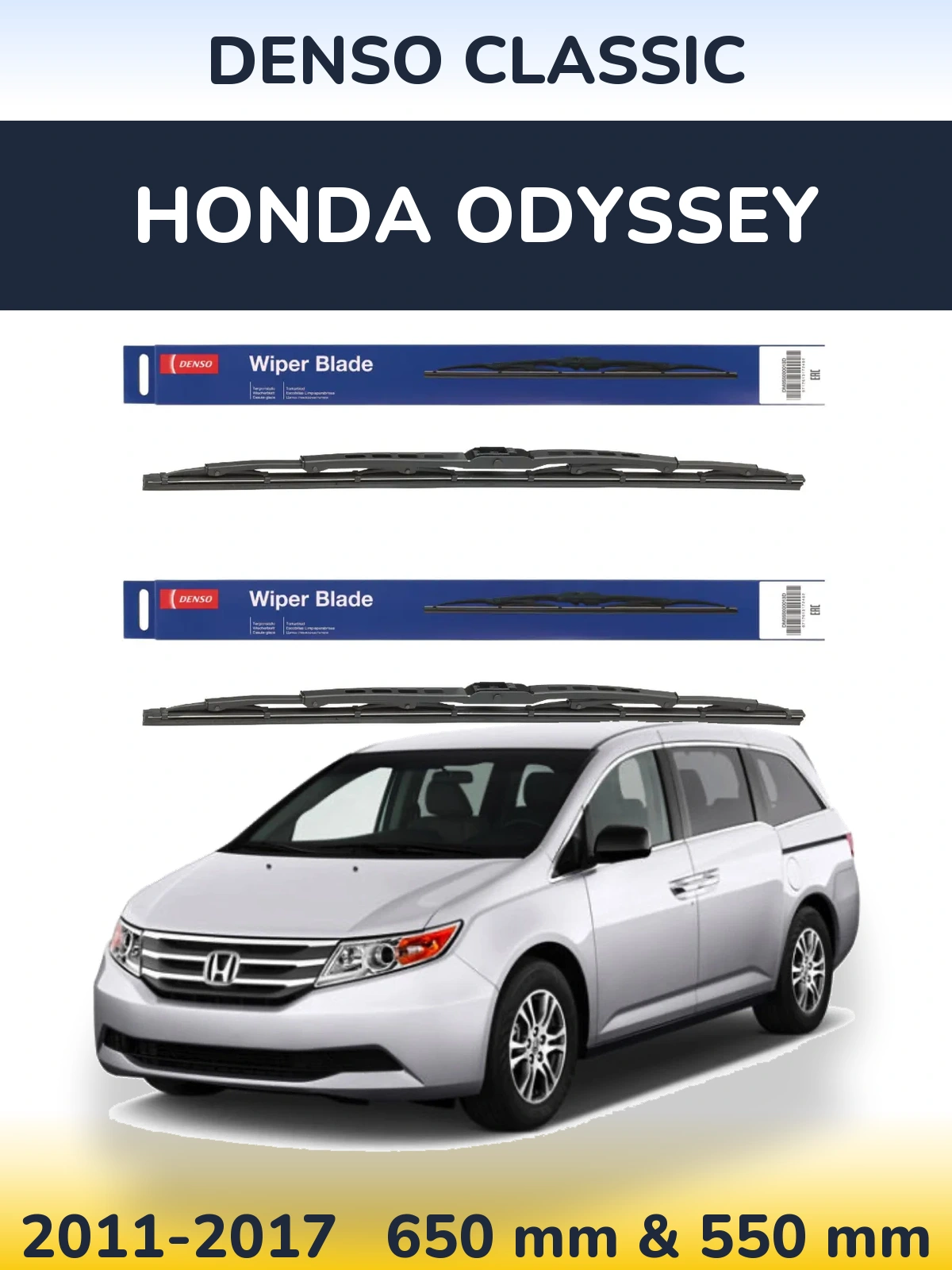 Front wiper blade set Denso Classic 650 & 550 mm for Honda Odyssey 2011-2017