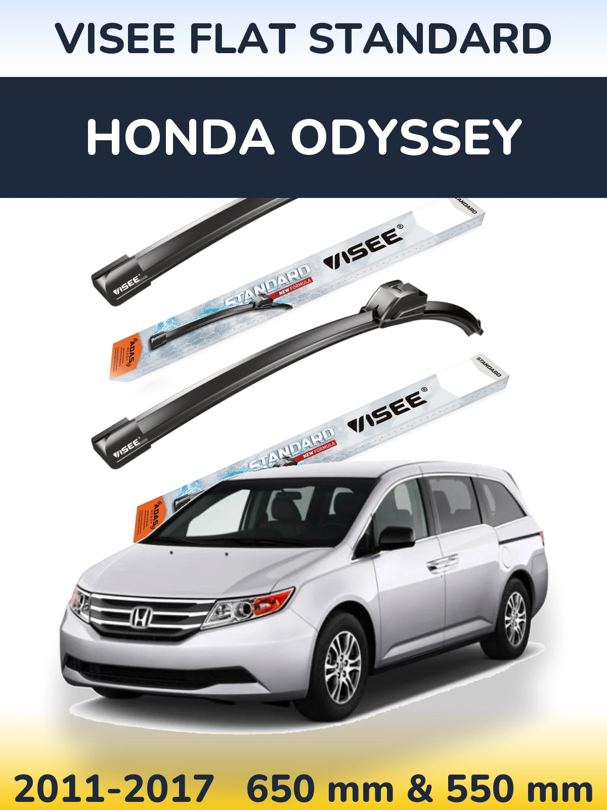 Комплект передних дворников VISEE FLAT STANDARD 650 & 550 мм для Honda Odyssey 2011-2017