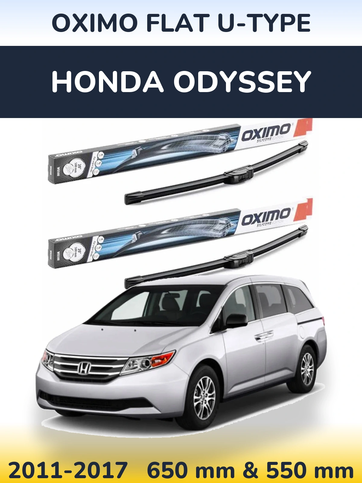 Front wiper blade set Oximo Flat U-type 650 & 550 mm for Honda Odyssey 2011-2017