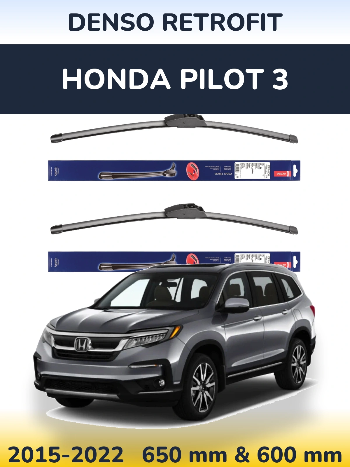 Комплект передних дворников Denso Retrofit 650 & 600 мм для Honda Pilot 3 2015-2022