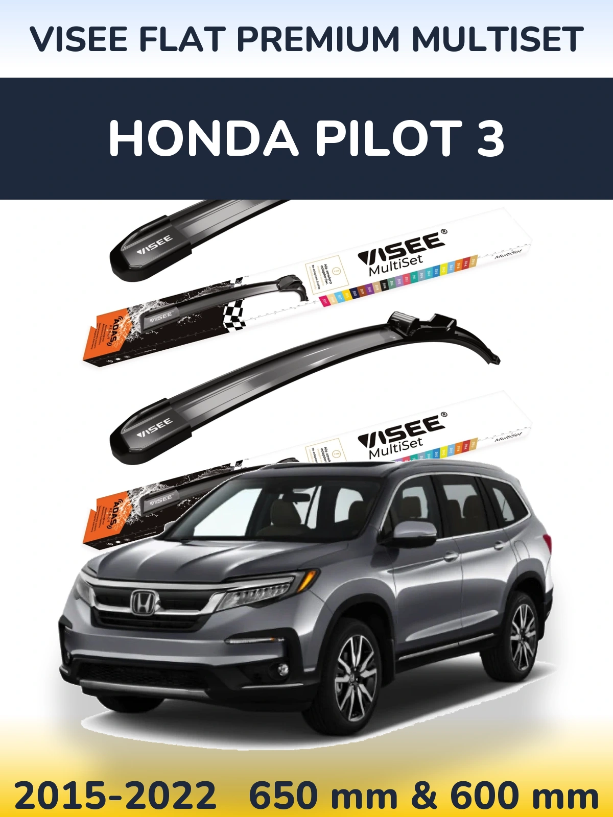 Front wiper blade set VISEE FLAT PREMIUM MultiSet 650 & 600 mm for Honda Pilot 3 2015-2022