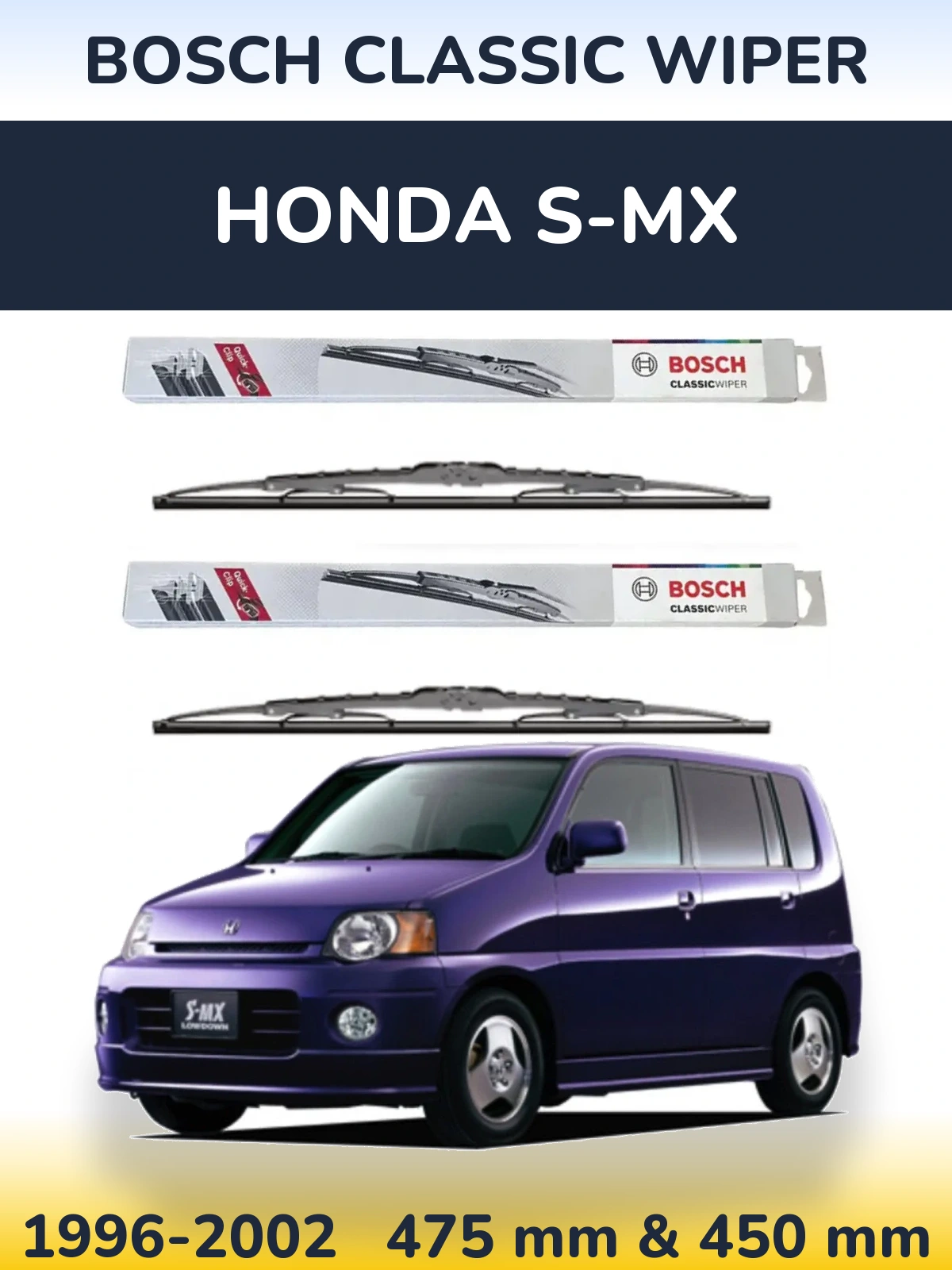 Front wiper blade set BOSCH Classic Wiper 475 & 450 mm for Honda S-MX 1996-2002
