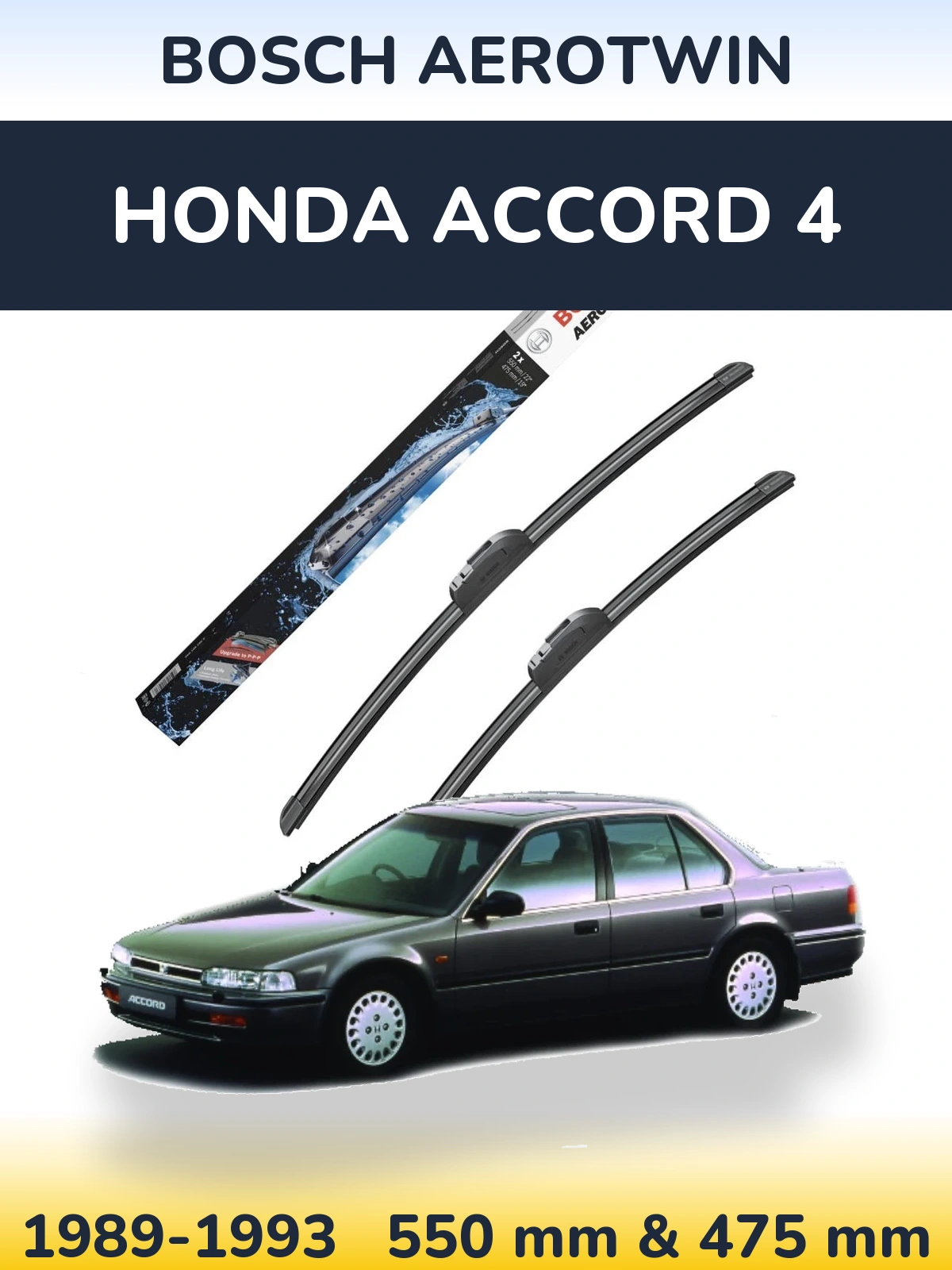 Front wiper blade set BOSCH AeroTwin 550 & 475 mm for Honda Accord 4 1989-1993
