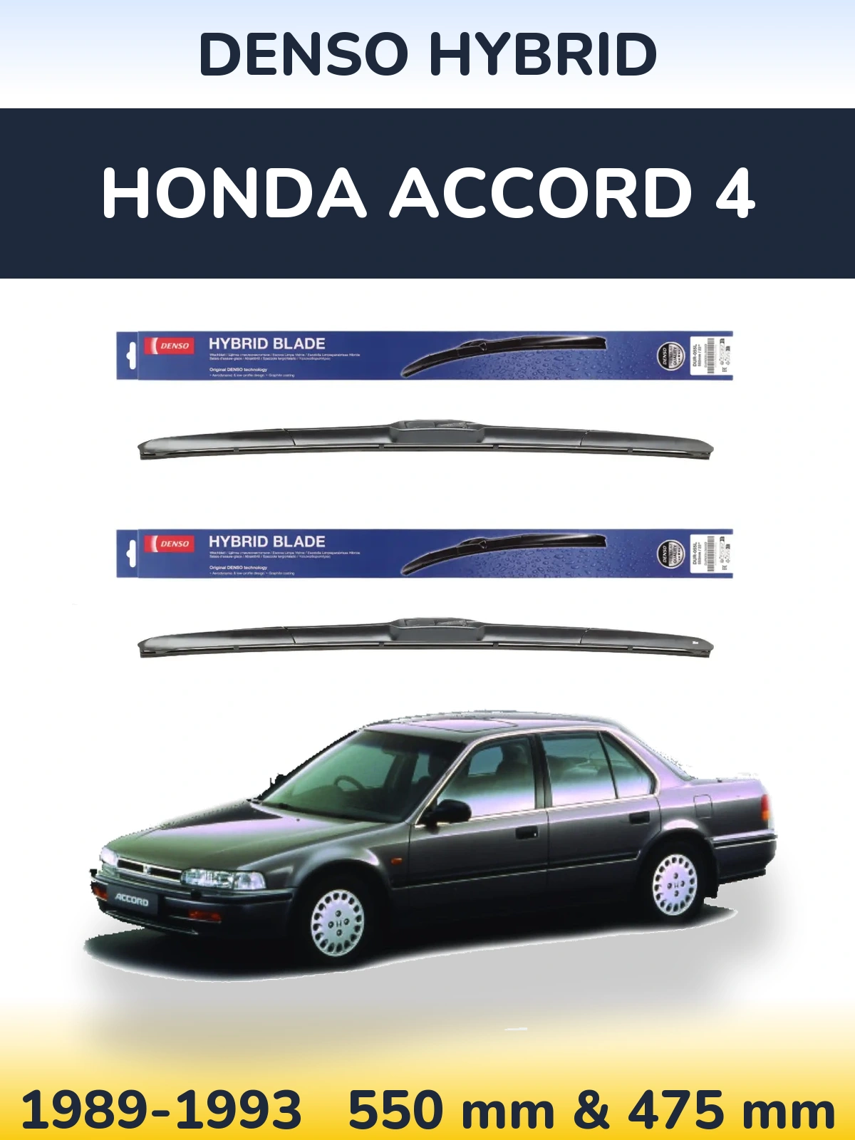 Front wiper blade set Denso Hybrid 550 & 475 mm for Honda Accord 4 1989-1993