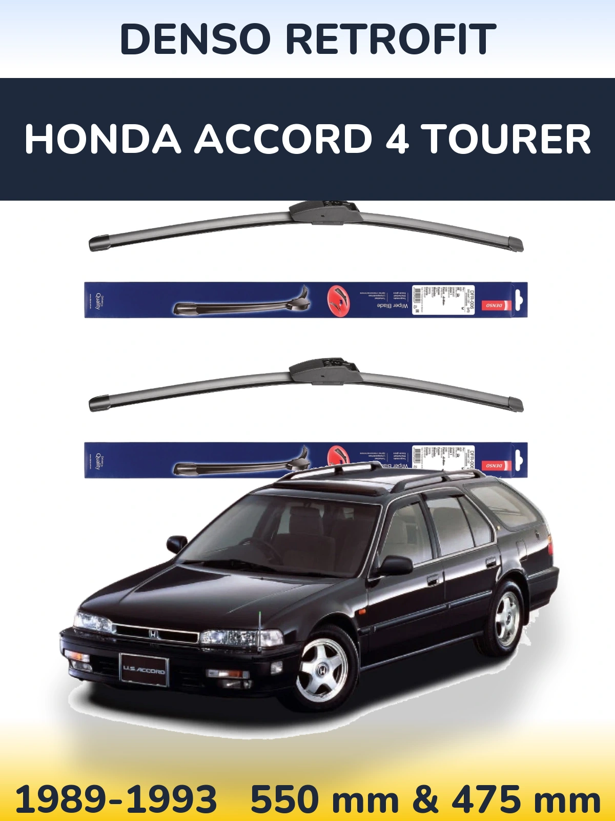Комплект передних дворников Denso Retrofit 550 & 475 мм для Honda Accord 4 Tourer 1989-1993