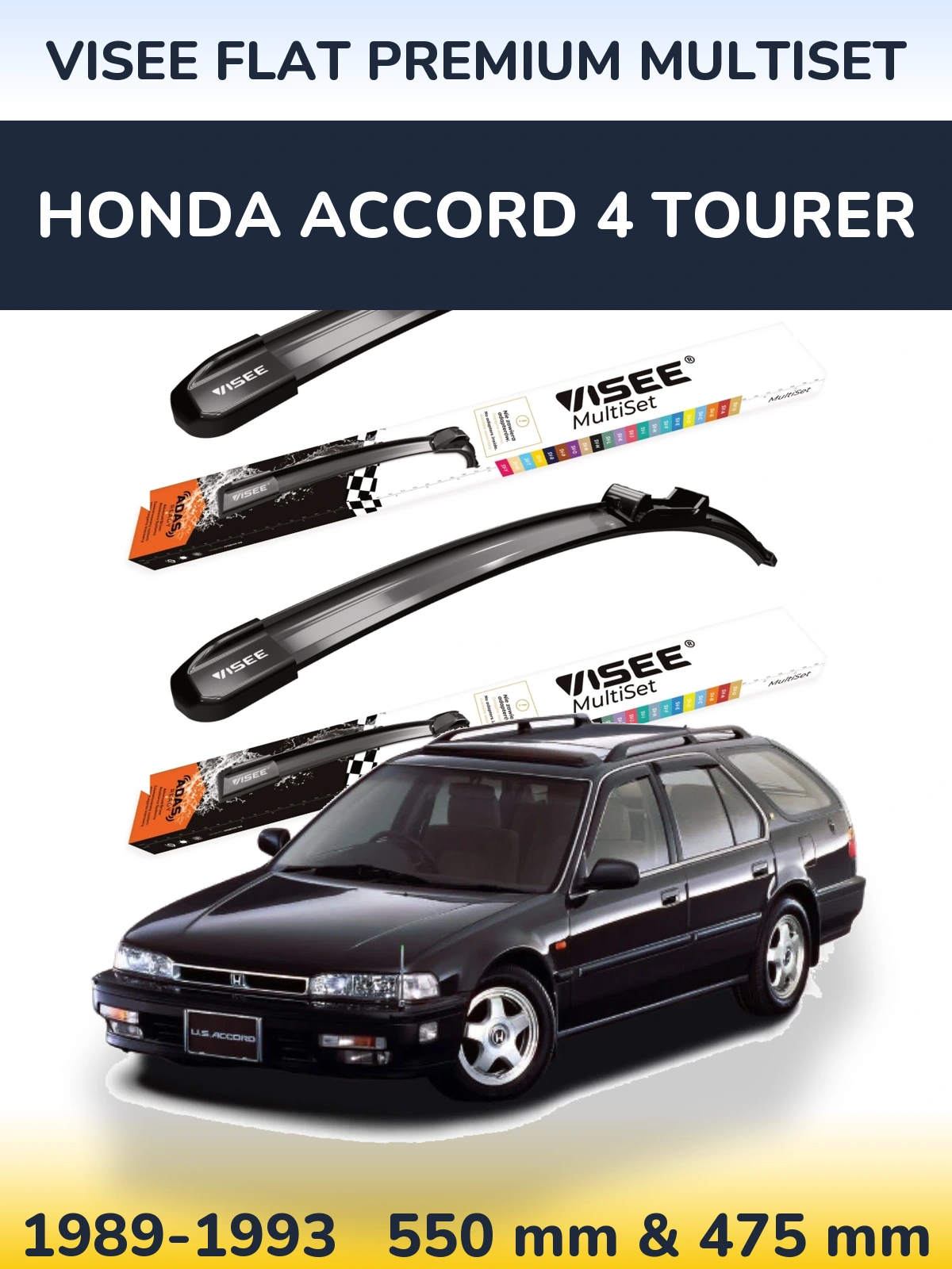Front wiper blade set VISEE FLAT PREMIUM MultiSet 550 & 475 mm for Honda Accord 4 Tourer 1989-1993