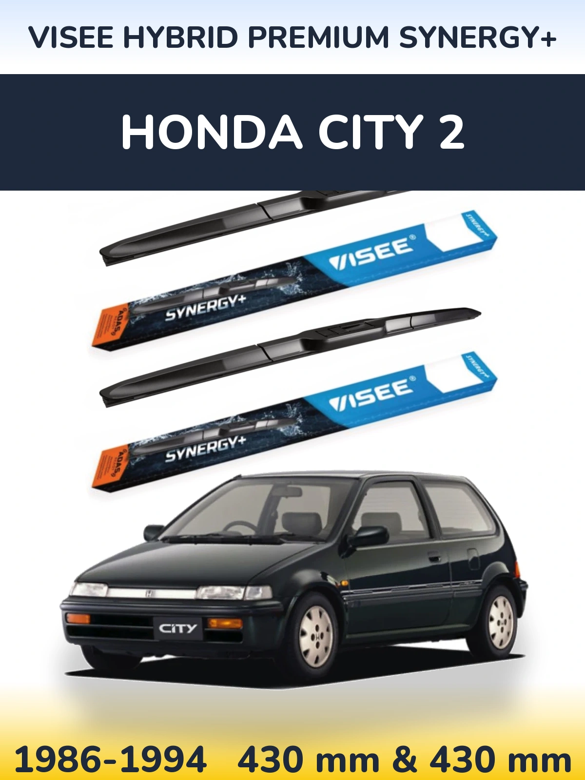 Комплект передних дворников VISEE HYBRID PREMIUM SYNERGY+ 430 & 430 мм для Honda City 2 1986-1994