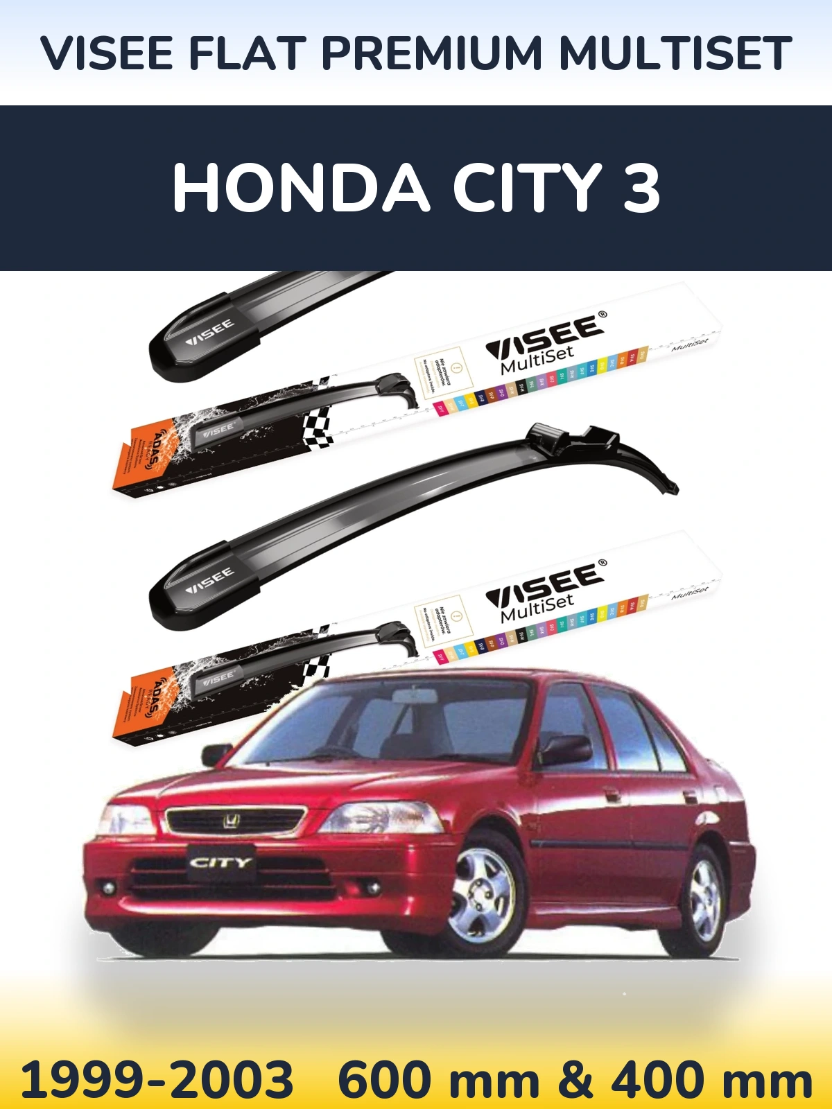 Комплект передних дворников VISEE FLAT PREMIUM MultiSet 600 & 400 мм для Honda City 3 1999-2003