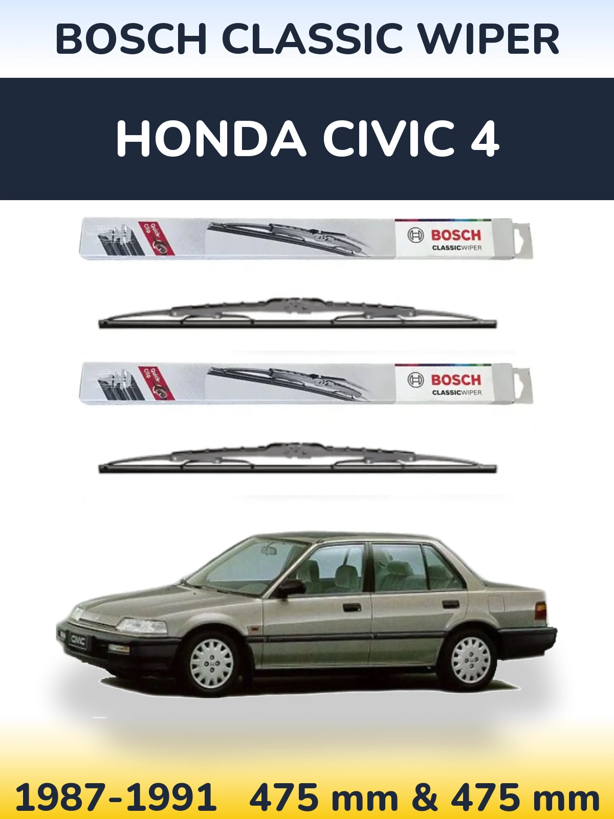 Front wiper blade set BOSCH Classic Wiper 475 & 475 mm for Honda Civic 4 1987-1991
