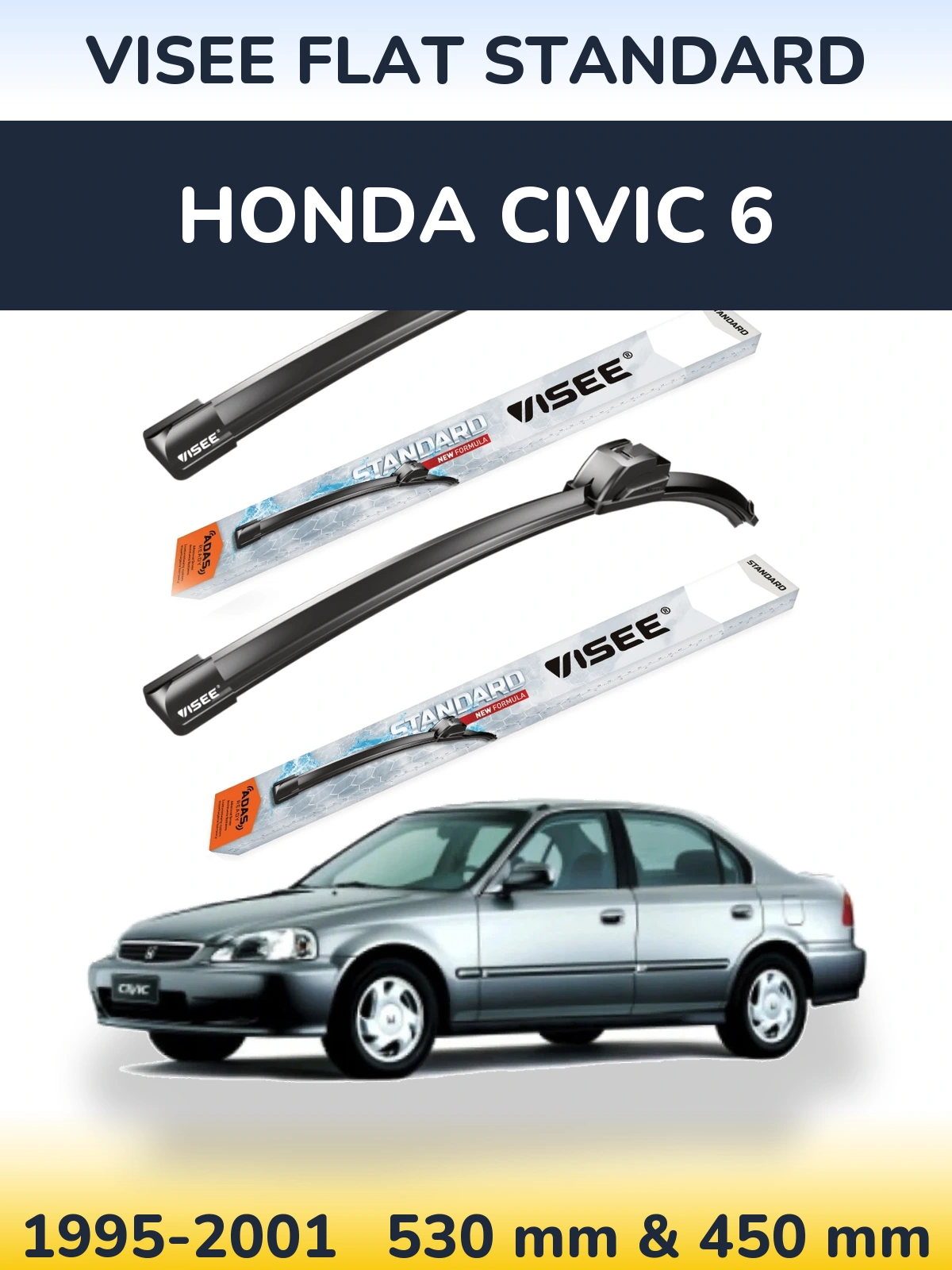 Комплект передних дворников VISEE FLAT STANDARD 530 & 450 мм для Honda Civic 6 1995-2001