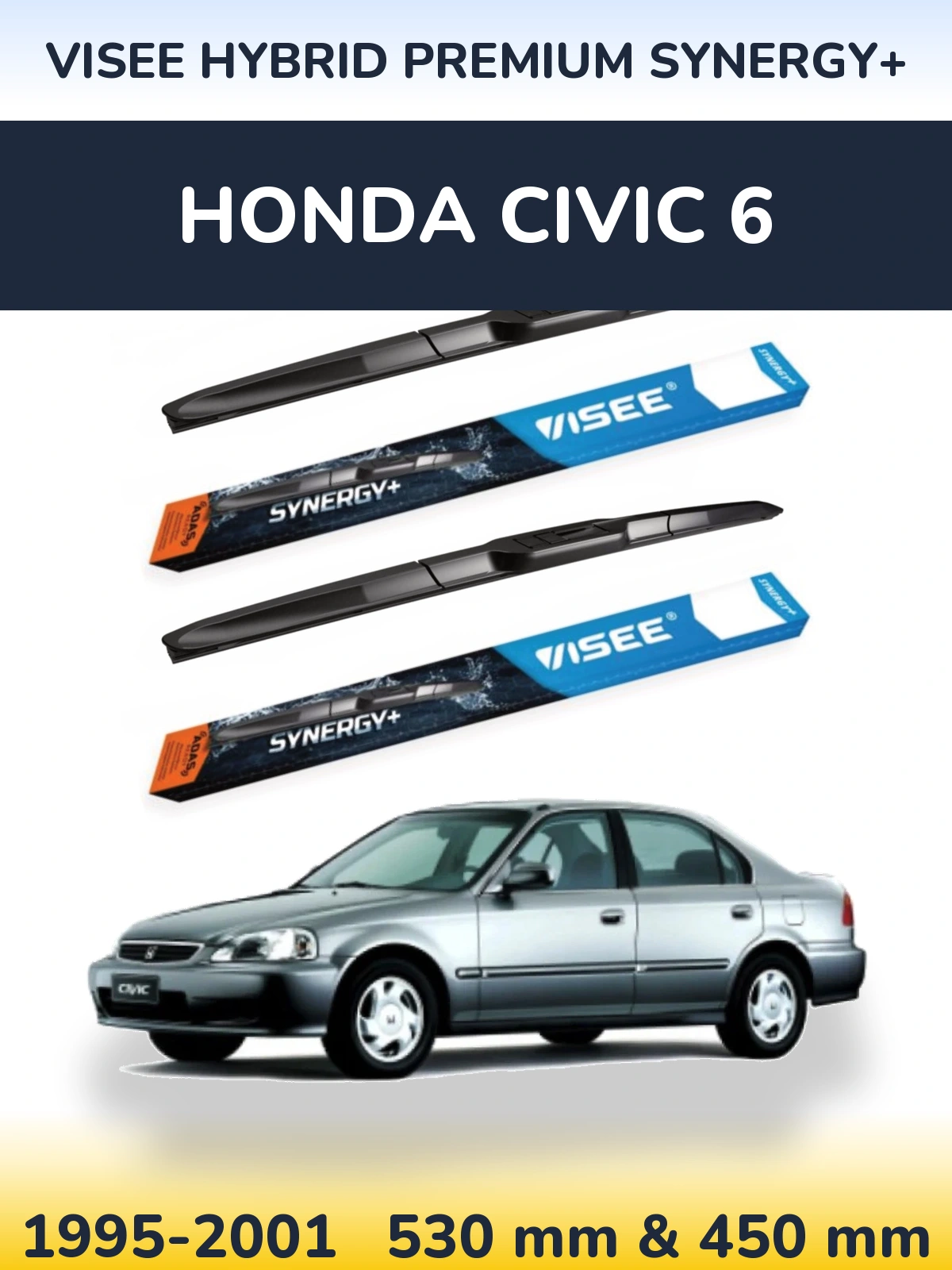 Комплект передних дворников VISEE HYBRID PREMIUM SYNERGY+ 530 & 450 мм для Honda Civic 6 1995-2001