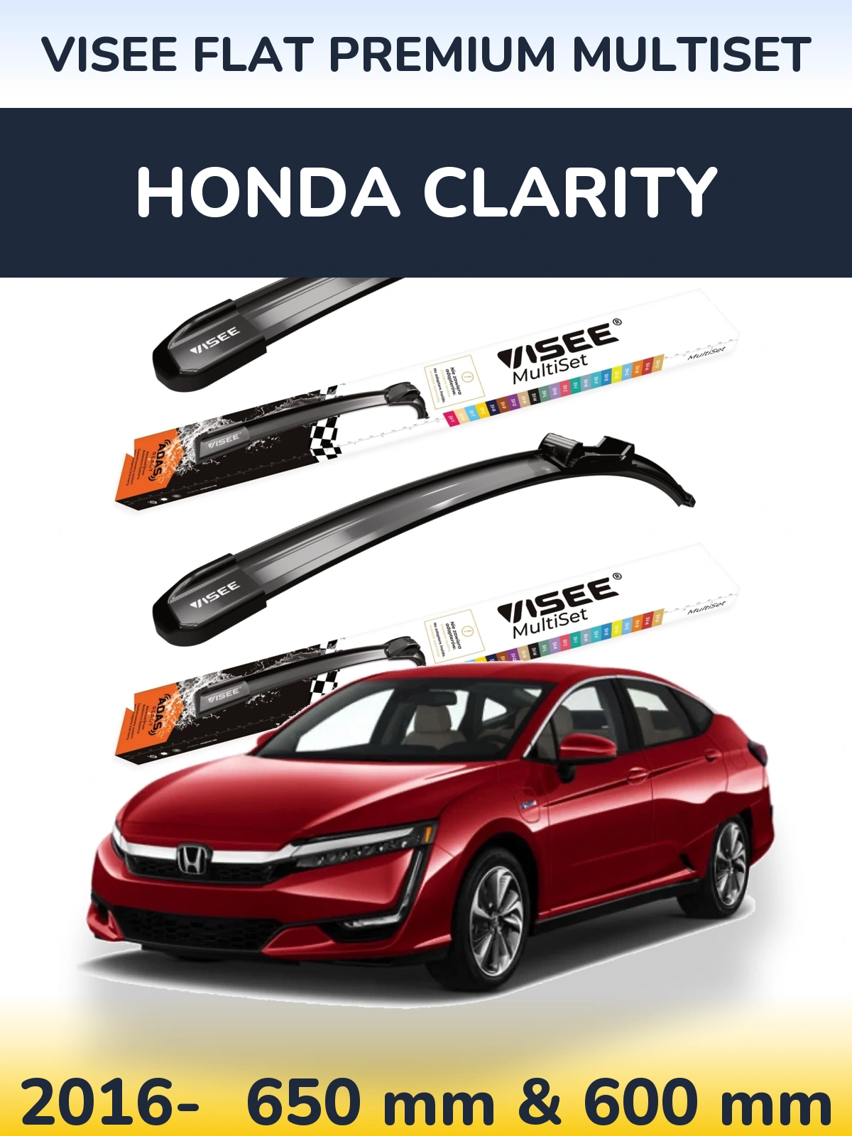 Комплект передних дворников VISEE FLAT PREMIUM MultiSet 650 & 600 мм для Honda Clarity 2016-2026