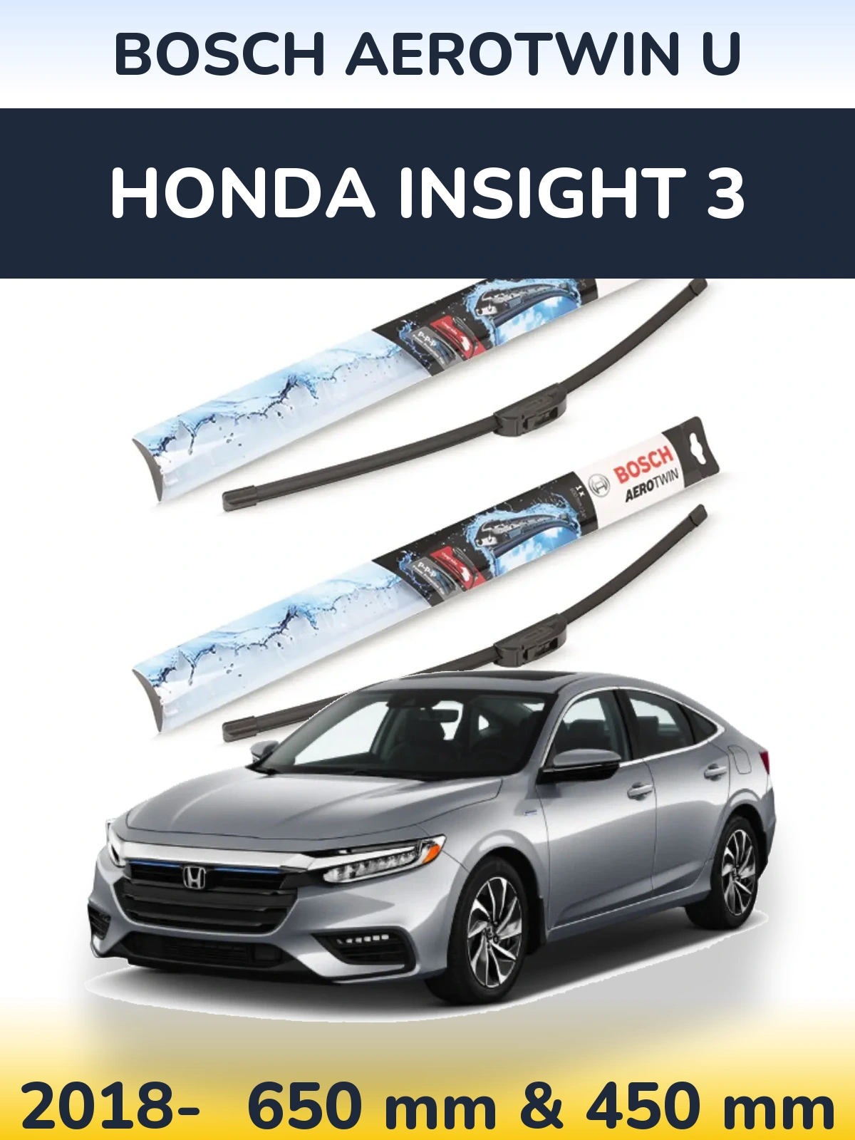 Front wiper blade set BOSCH AeroTwin U 650 & 450 mm for Honda Insight 3 2018-2026