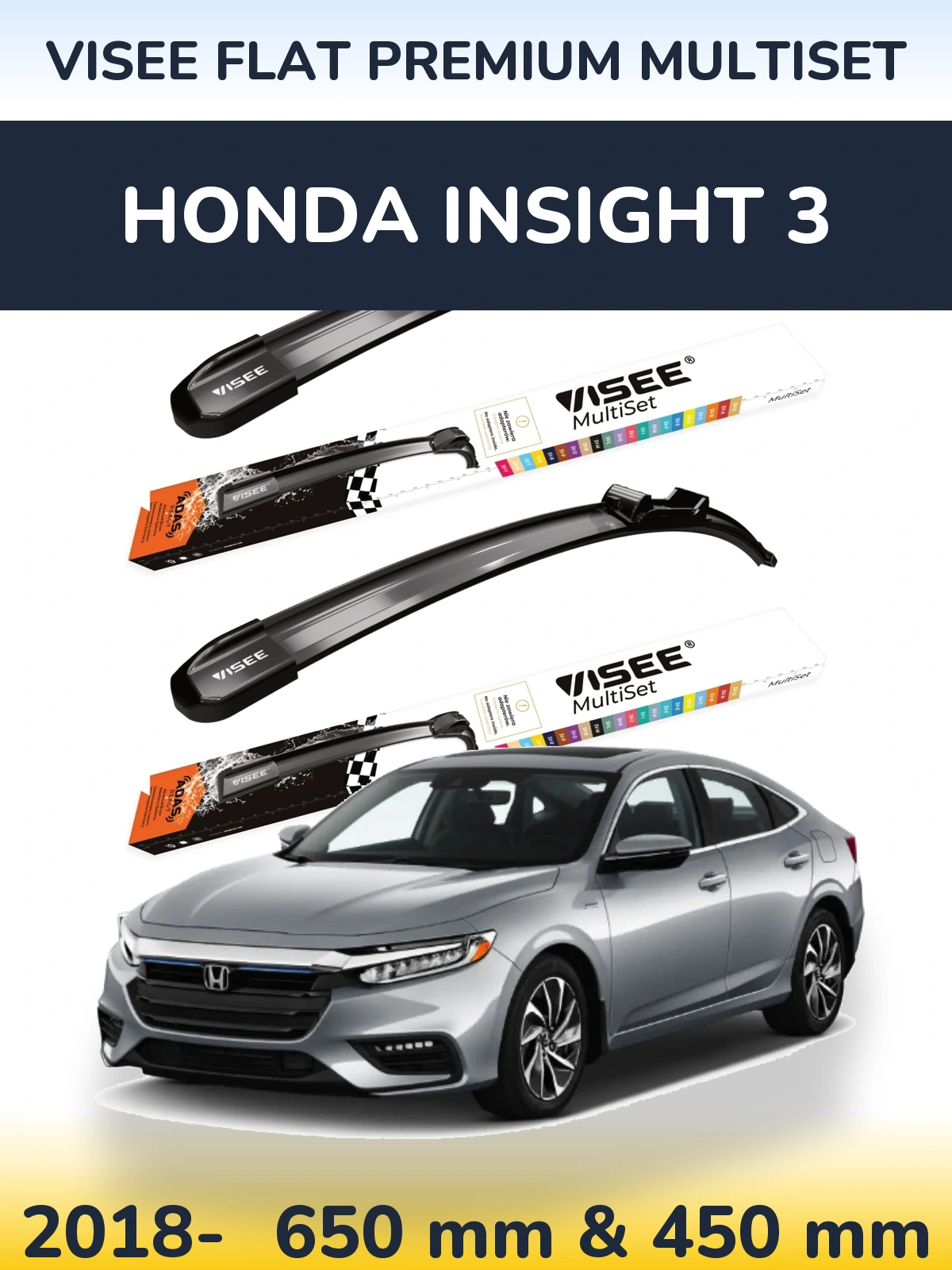 Front wiper blade set VISEE FLAT PREMIUM MultiSet 650 & 450 mm for Honda Insight 3 2018-2026