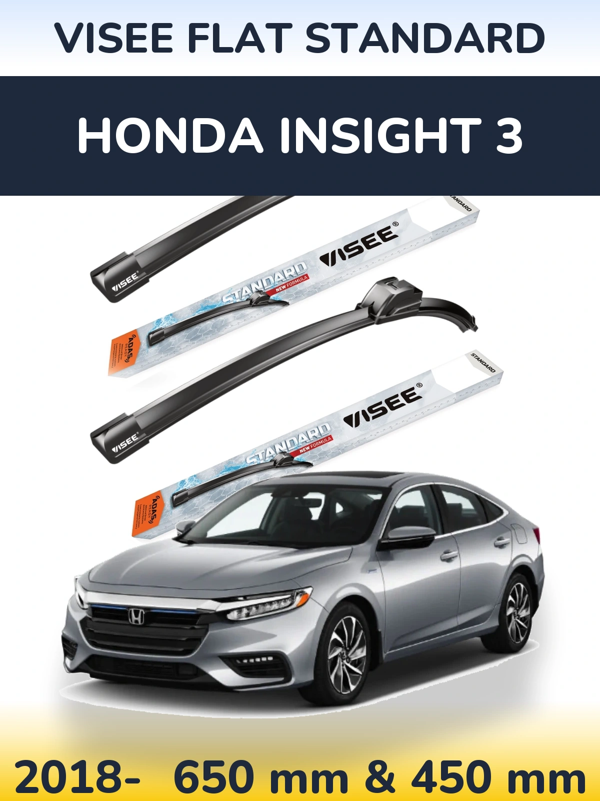 Комплект передних дворников VISEE FLAT STANDARD 650 & 450 мм для Honda Insight 3 2018-2026
