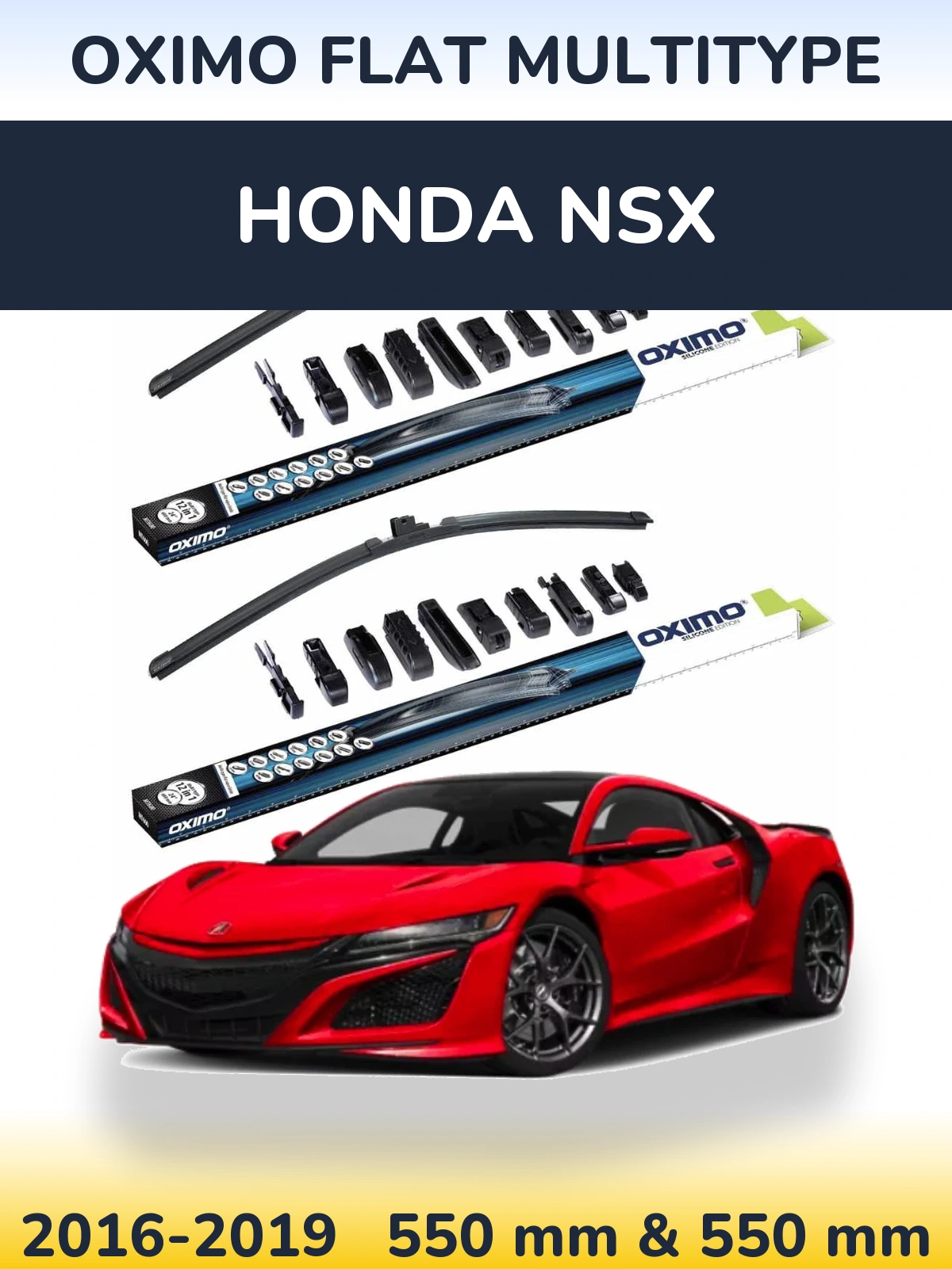 Front wiper blade set Oximo Flat MultiTipse 550 & 550 mm for Honda NSX 2016-2019