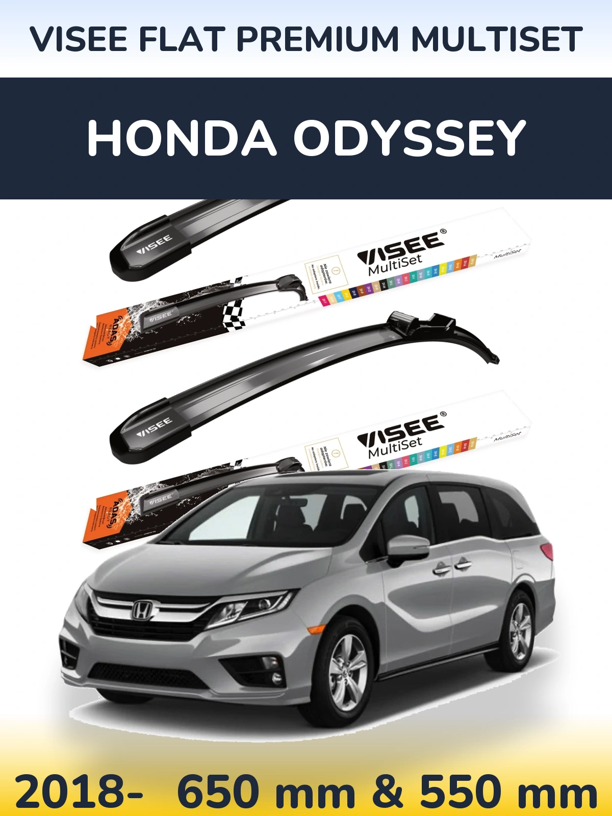Front wiper blade set VISEE FLAT PREMIUM MultiSet 650 & 550 mm for Honda Odyssey 2018-2026