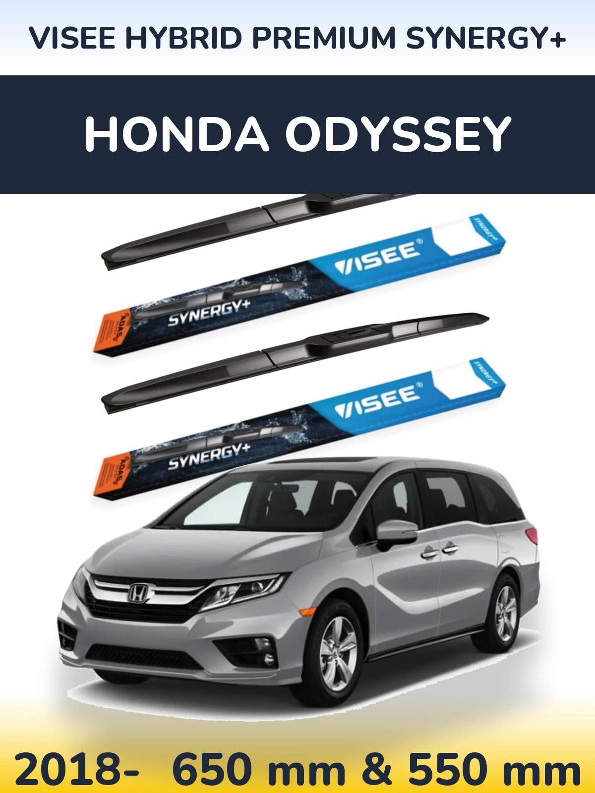 Front wiper blade set VISEE HYBRID PREMIUM SYNERGY+ 650 & 550 mm for Honda Odyssey 2018-2026