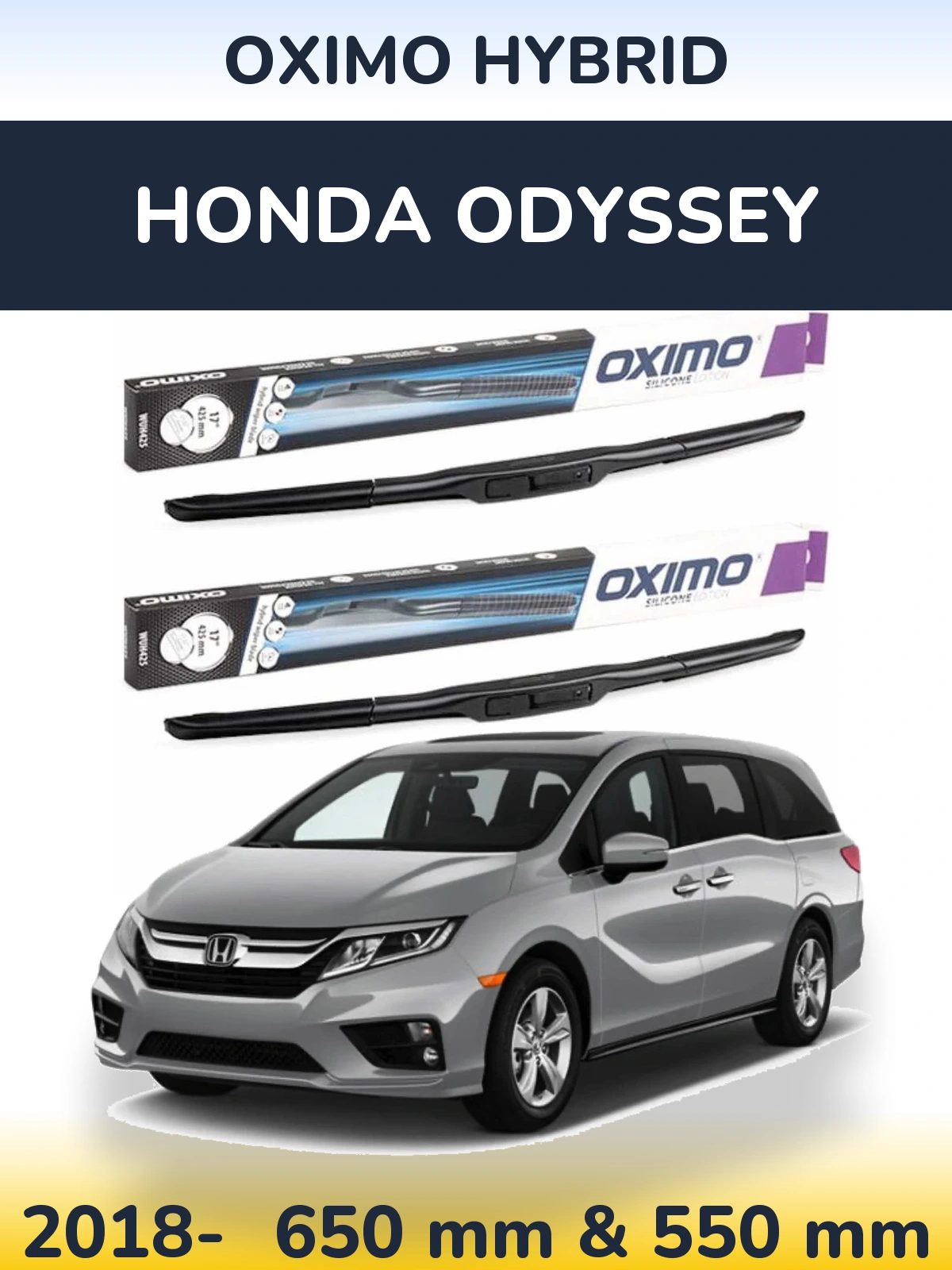 Комплект передних дворников Oximo Hybrid 650 & 550 мм для Honda Odyssey 2018-2026