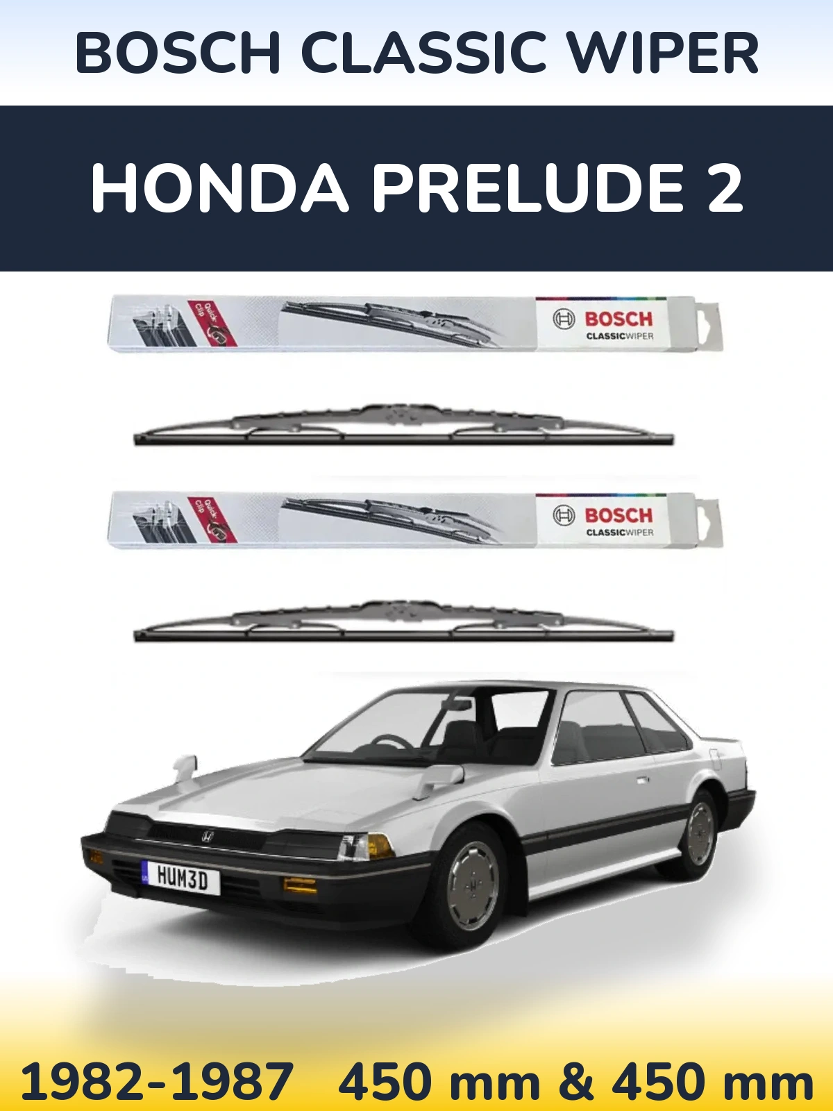 Комплект передних дворников BOSCH Classic Wiper 450 & 450 мм для Honda Prelude 2 1982-1987