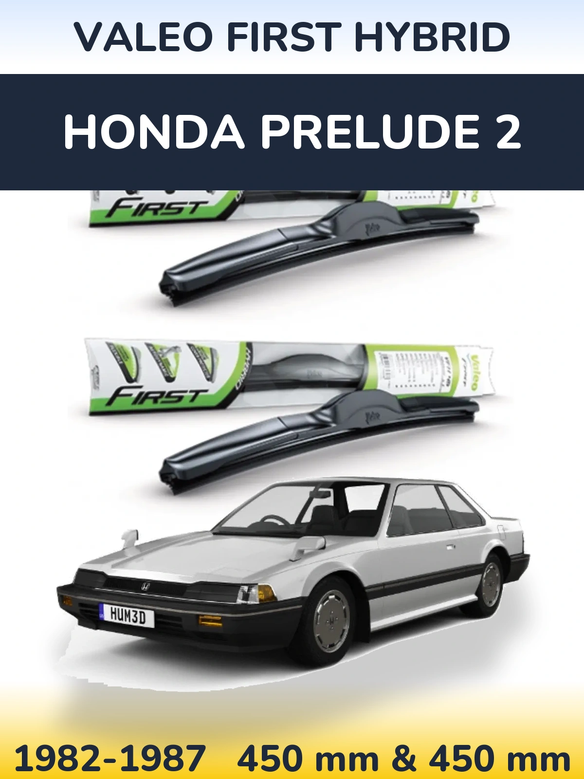 Front wiper blade set Valeo First Hybrid 450 & 450 mm for Honda Prelude 2 1982-1987