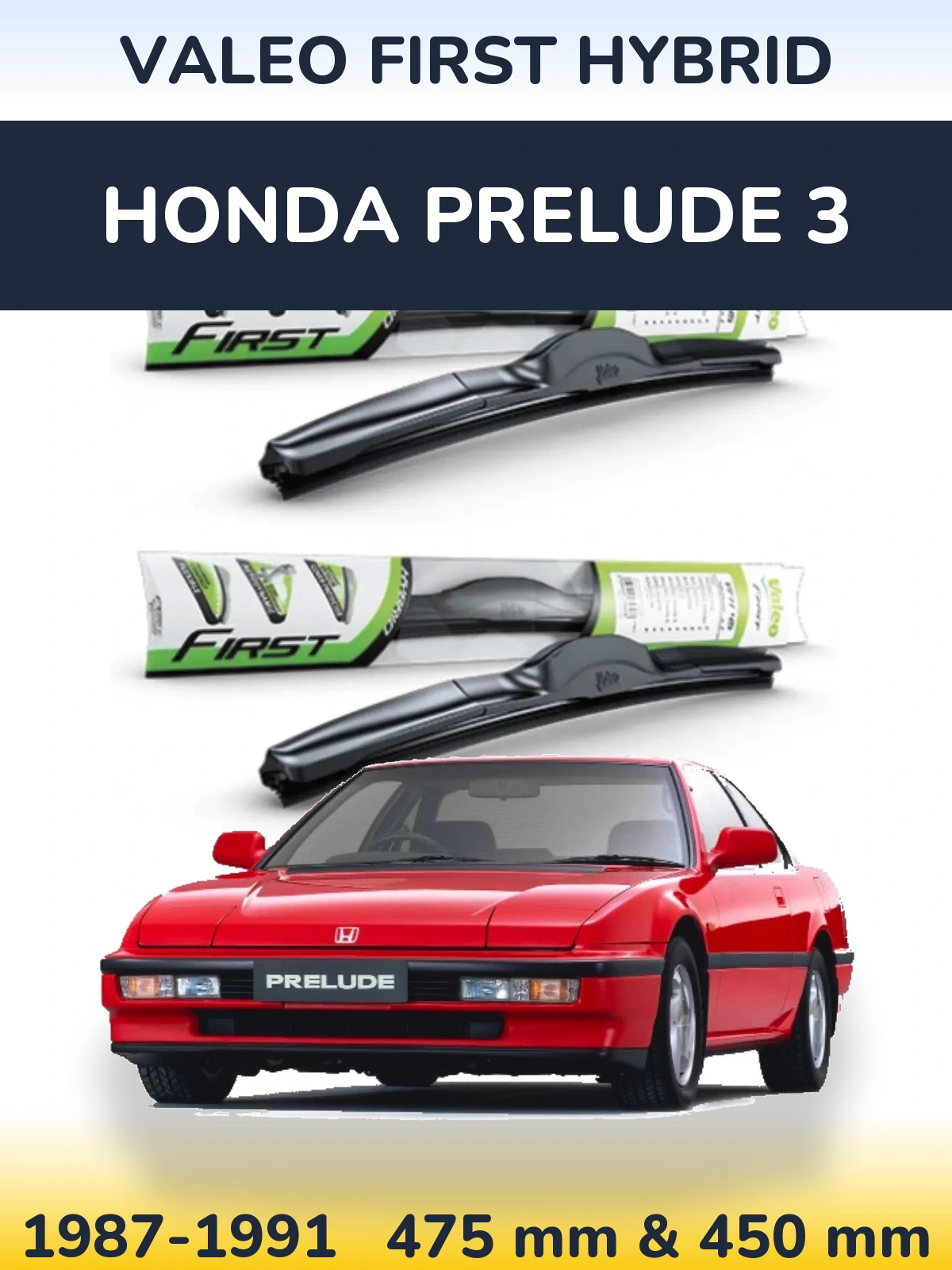 Front wiper blade set Valeo First Hybrid 475 & 450 mm for Honda Prelude 3 1987-1991