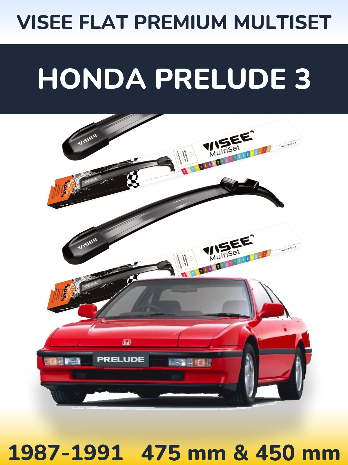 Front wiper blade set VISEE FLAT PREMIUM MultiSet 475 & 450 mm for Honda Prelude 3 1987-1991