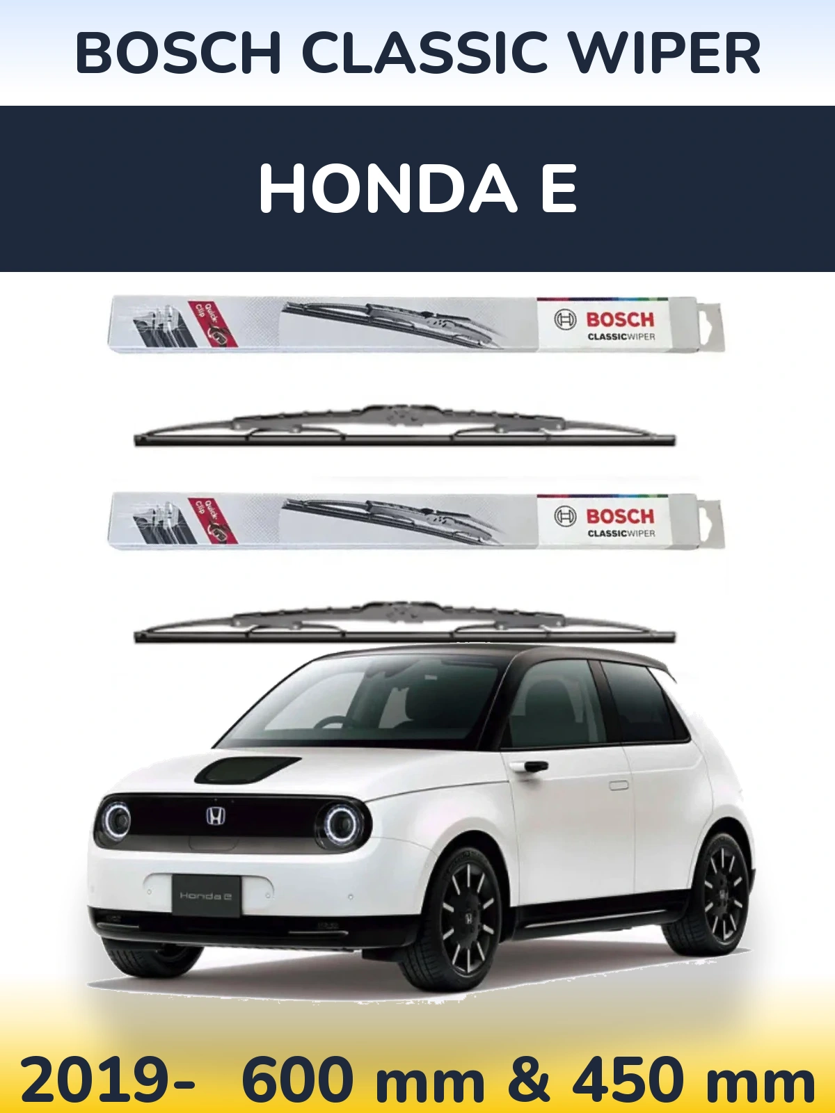 Front wiper blade set BOSCH Classic Wiper 600 & 450 mm for Honda E 2019-2026