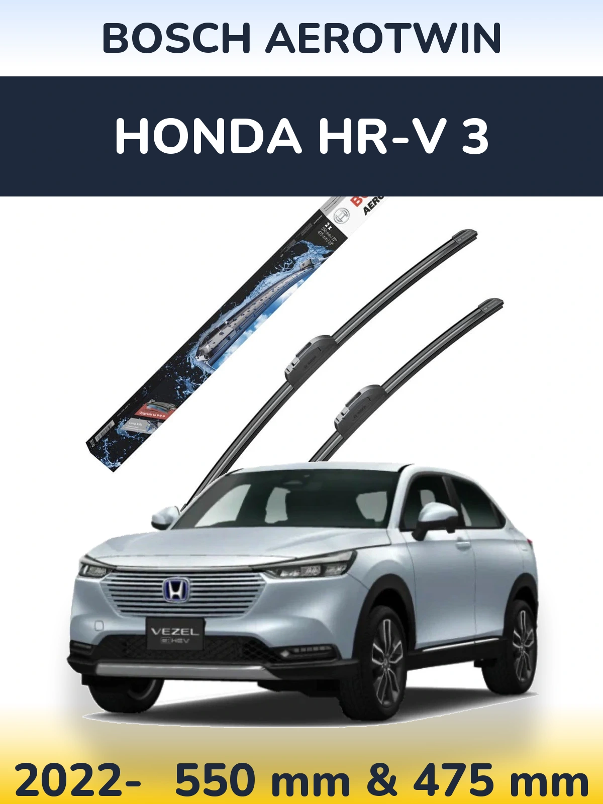 Front wiper blade set BOSCH AeroTwin 550 & 475 mm for Honda HR-V 3 2022-2026