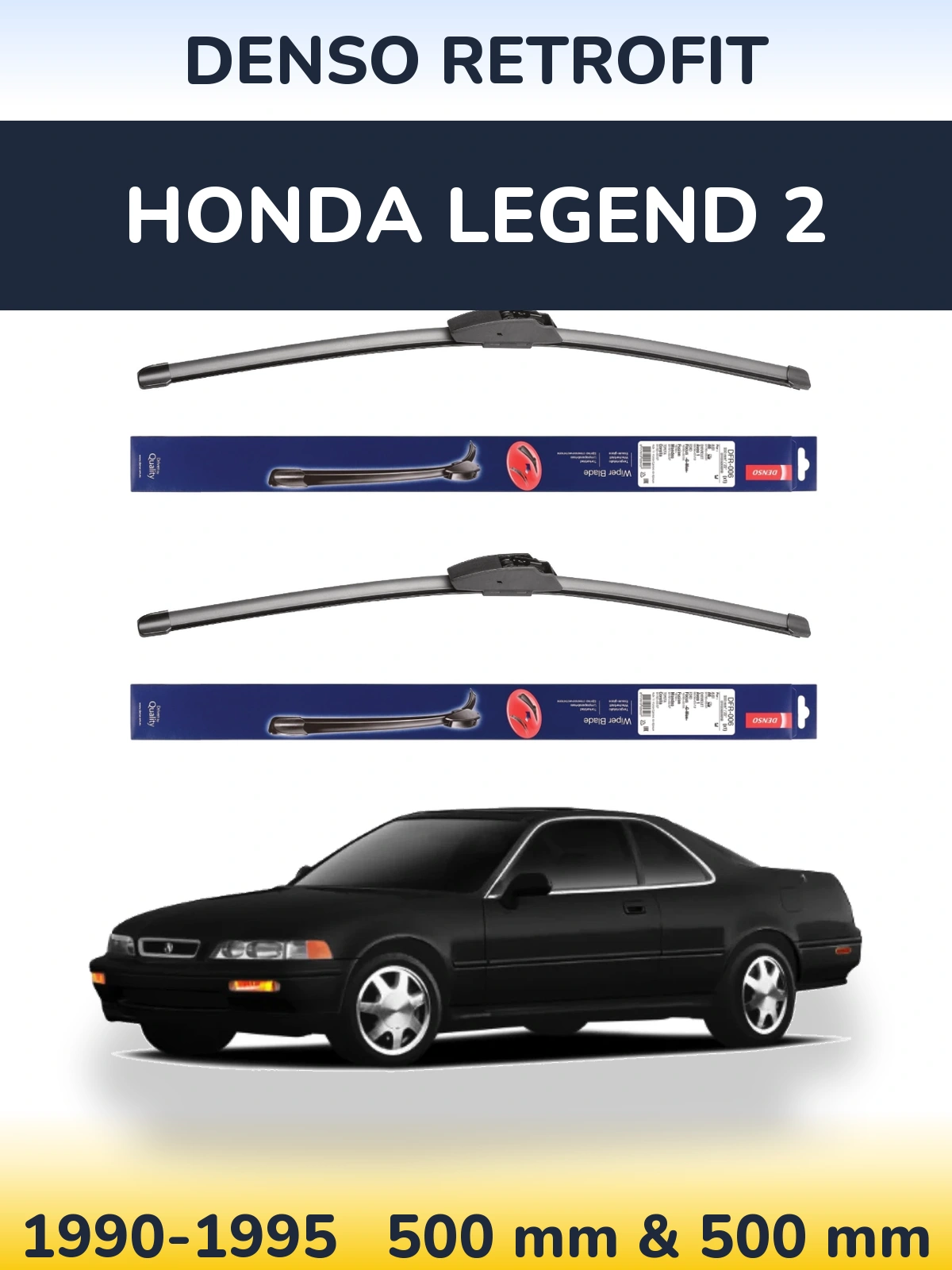 Front wiper blade set Denso Retrofit 500 & 500 mm for Honda Legend 2 1990-1995