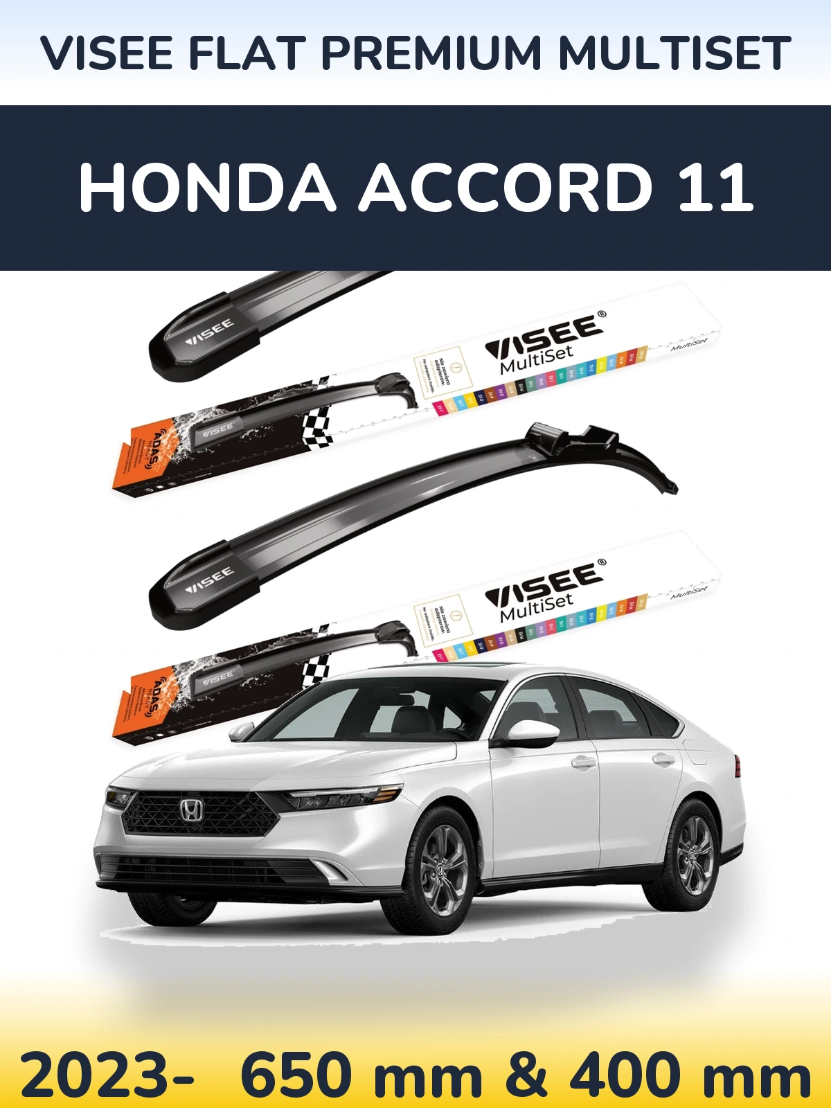 Комплект передних дворников VISEE FLAT PREMIUM MultiSet 650 & 400 мм для Honda Accord 11 2023-2026