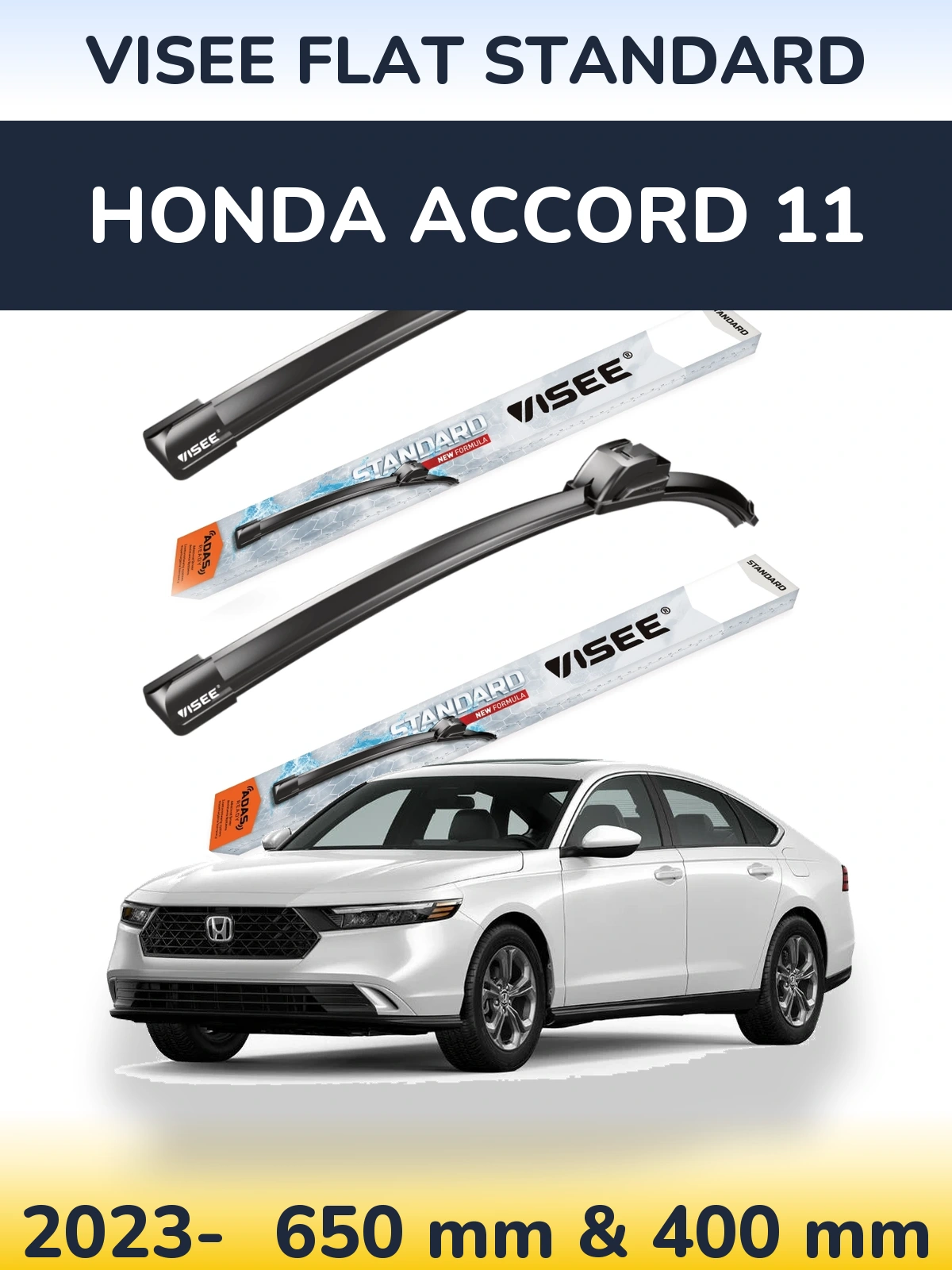Front wiper blade set VISEE FLAT STANDARD 650 & 400 mm for Honda Accord 11 2023-2026