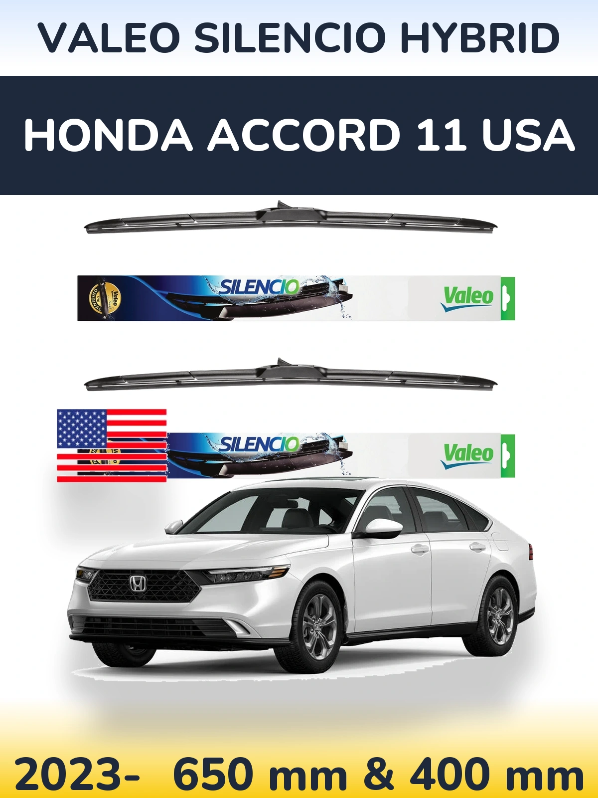 Комплект передніх щіток Valeo Silencio Hybrid 650 & 400 мм для Honda Accord 11 USA 2023-2026