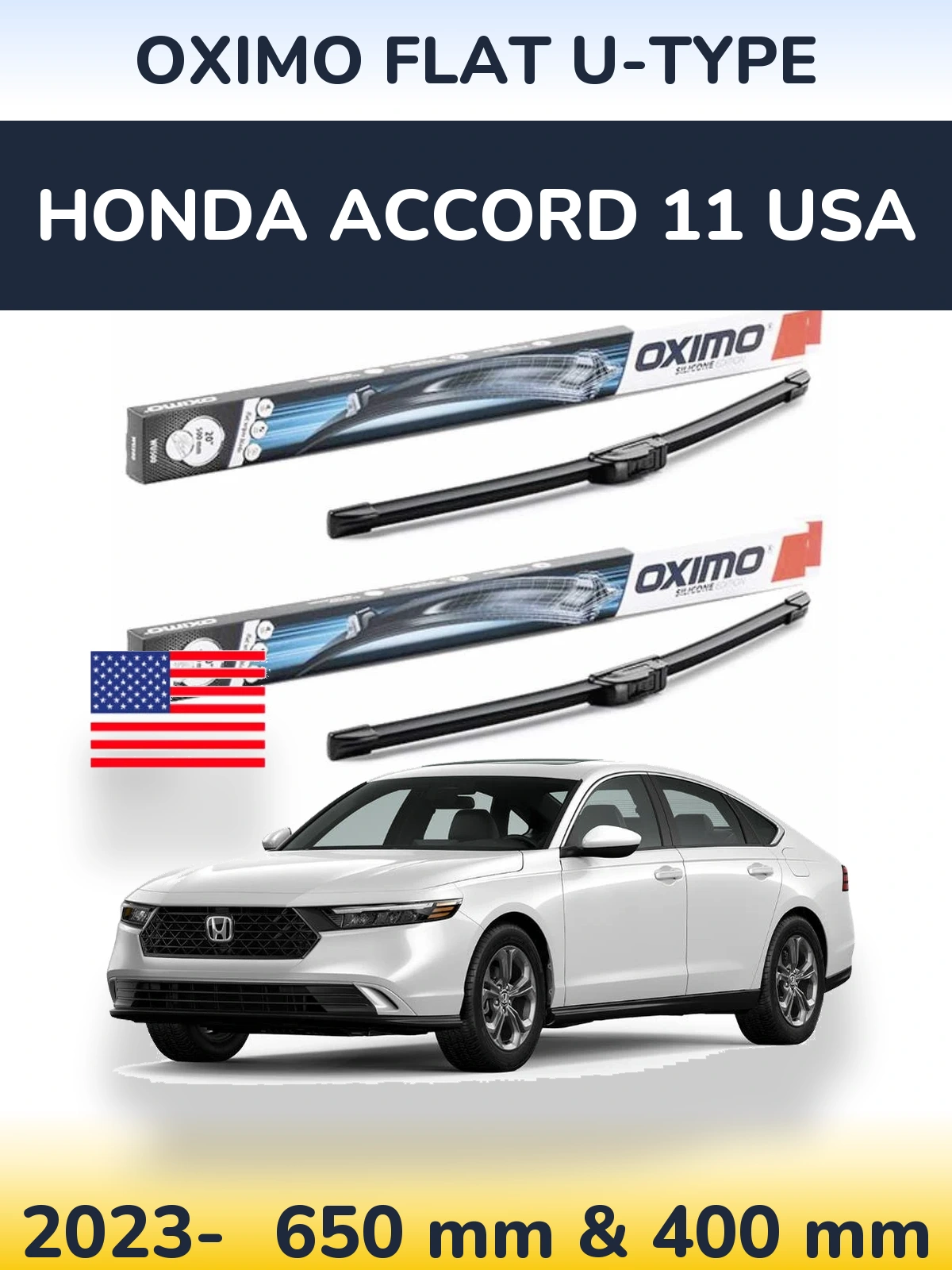 Комплект передних дворников Oximo Flat U-type 650 & 400 мм для Honda Accord 11 USA 2023-2026