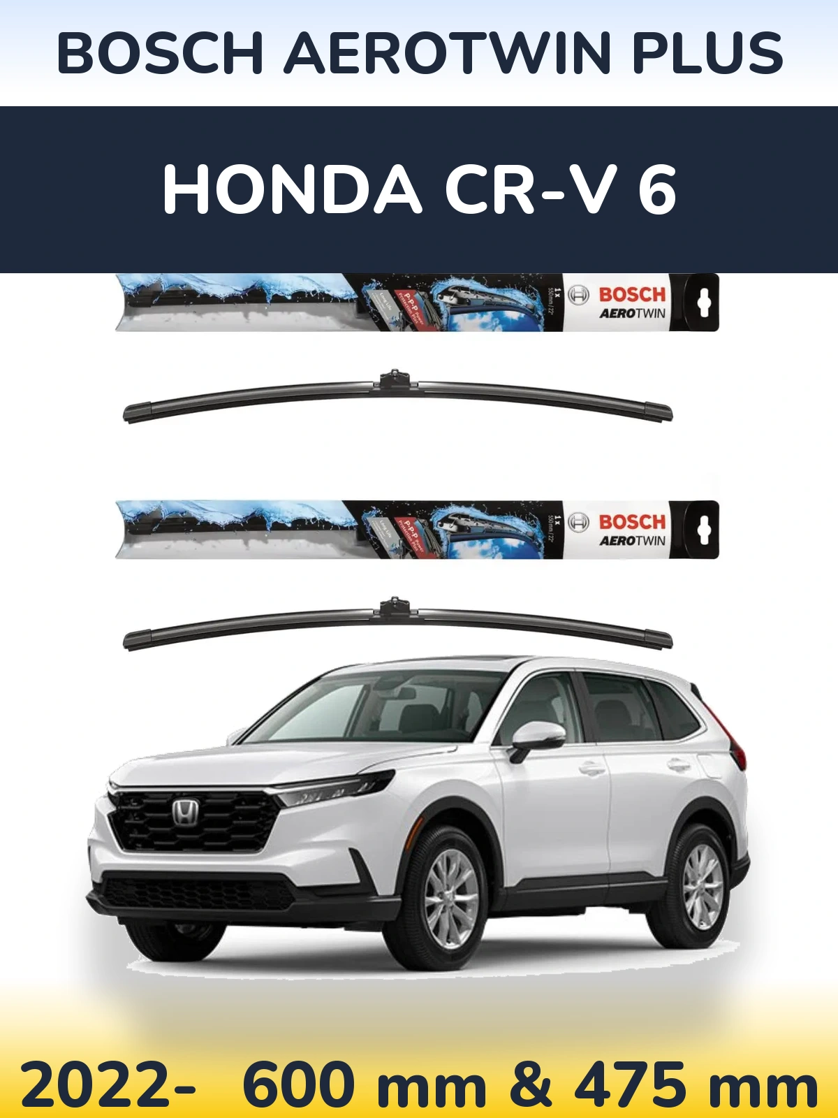 Front wiper blade set BOSCH AeroTwin Plus 600 & 475 mm for Honda CR-V 6 2022-2026